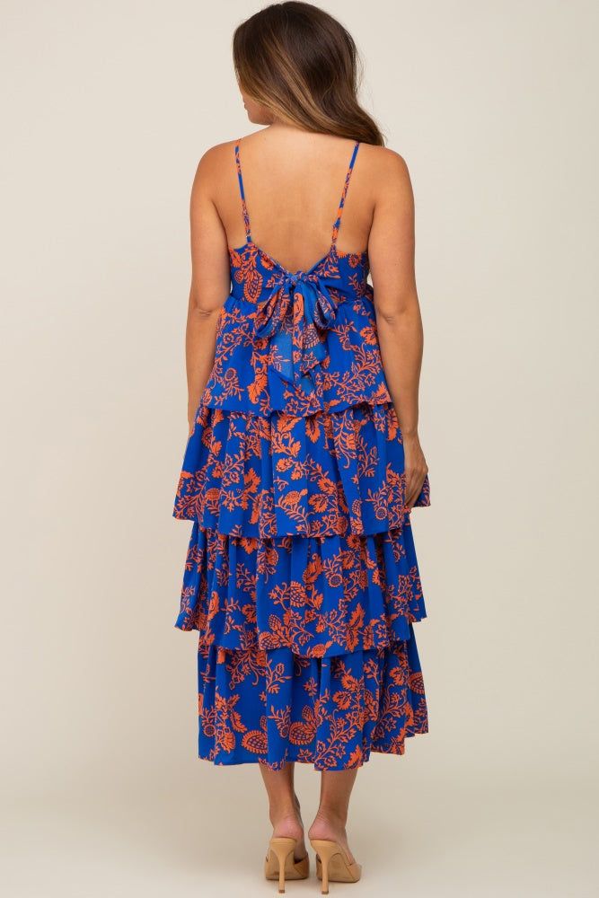Royal Blue Floral Ruffle Tiered Maternity Maxi Dress sold by Pinkblush product image thumbnail 3