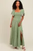 Light Olive Chambray Smocked Maternity Maxi Dress sold by Pinkblush
