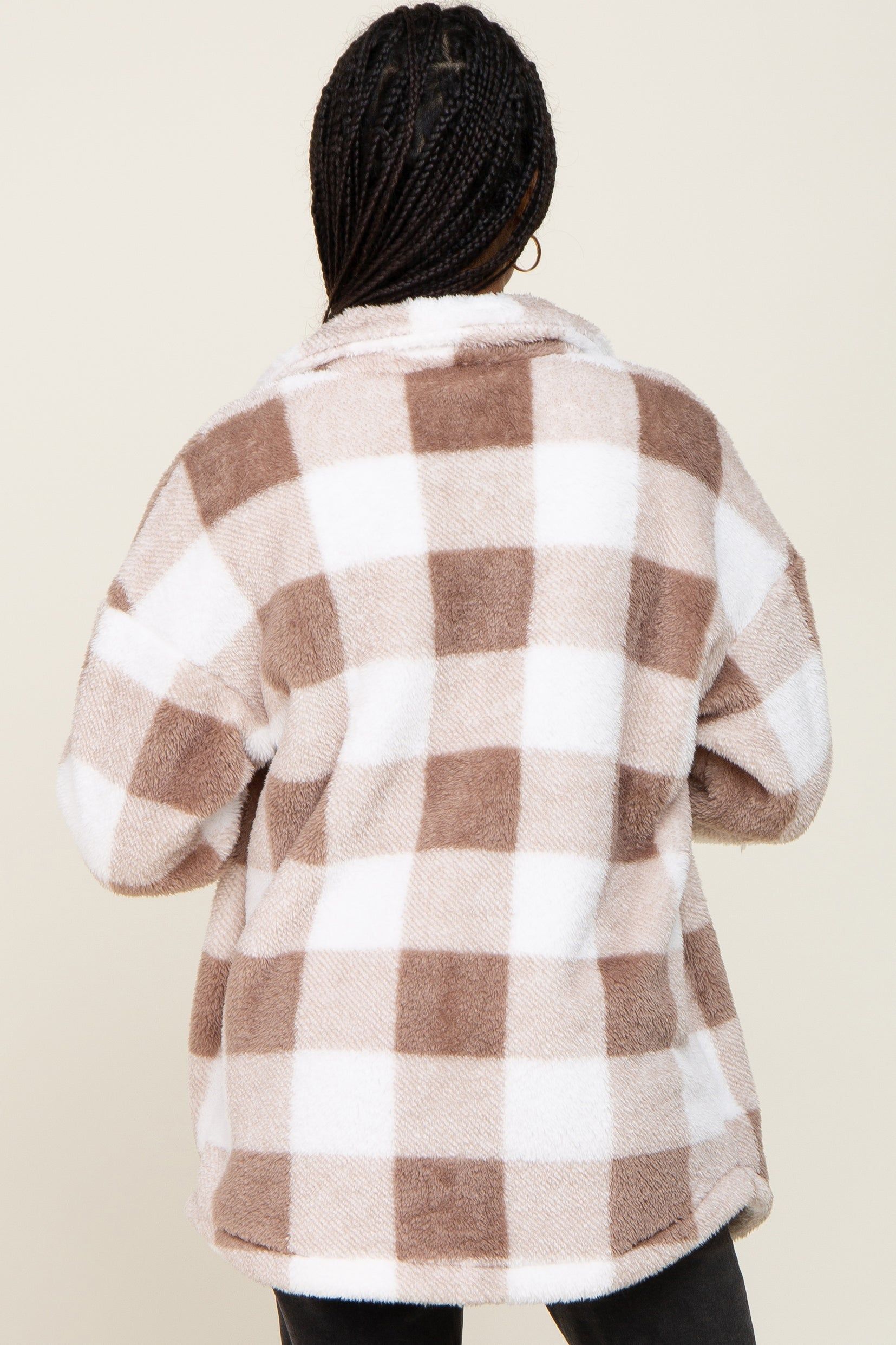 Mocha Plaid Fuzzy Shirt Jacket sold by Pinkblush product image thumbnail 3