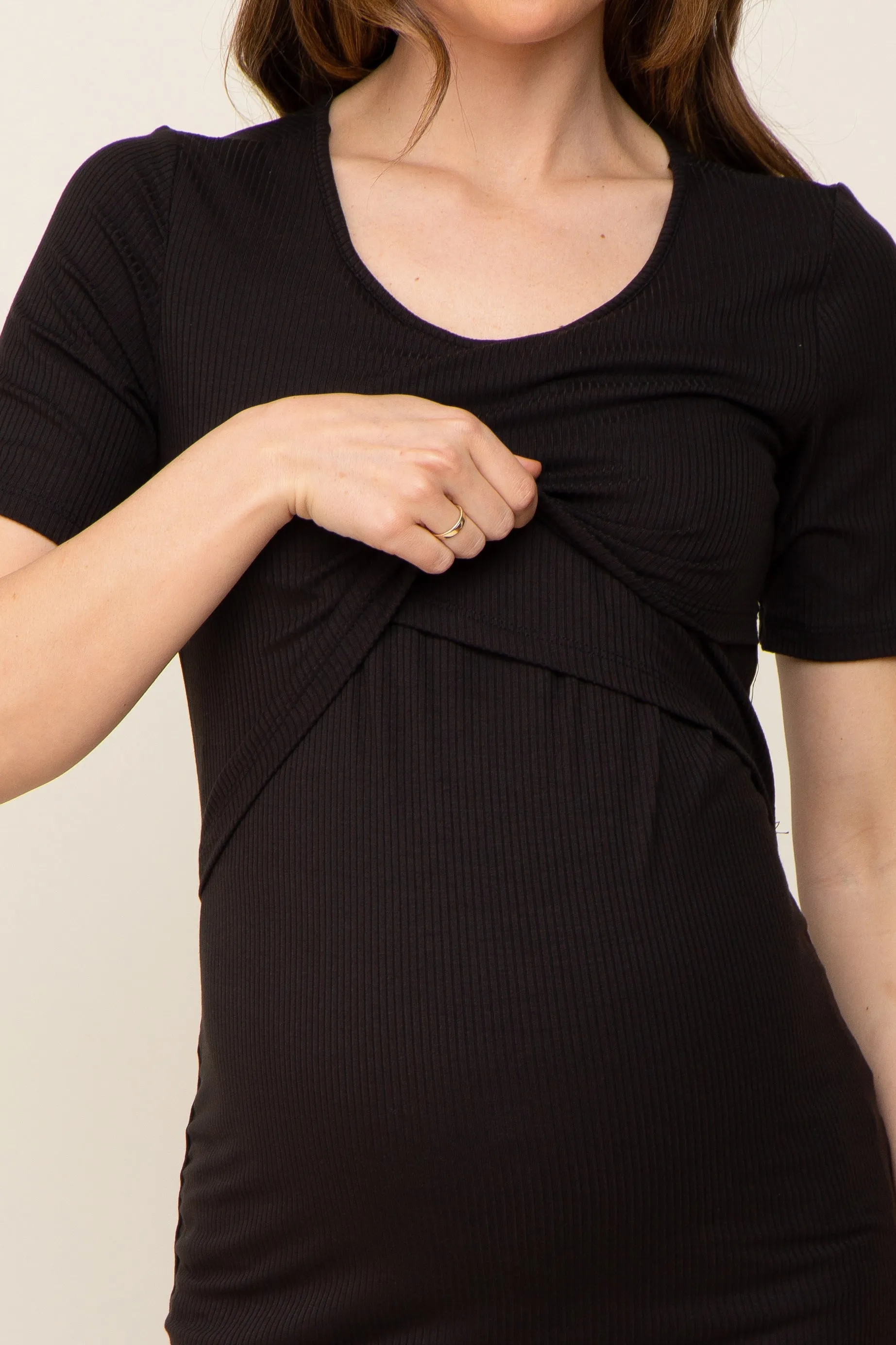 Black Ribbed Wrap Front Maternity/Nursing Top sold by Pinkblush product image thumbnail 4