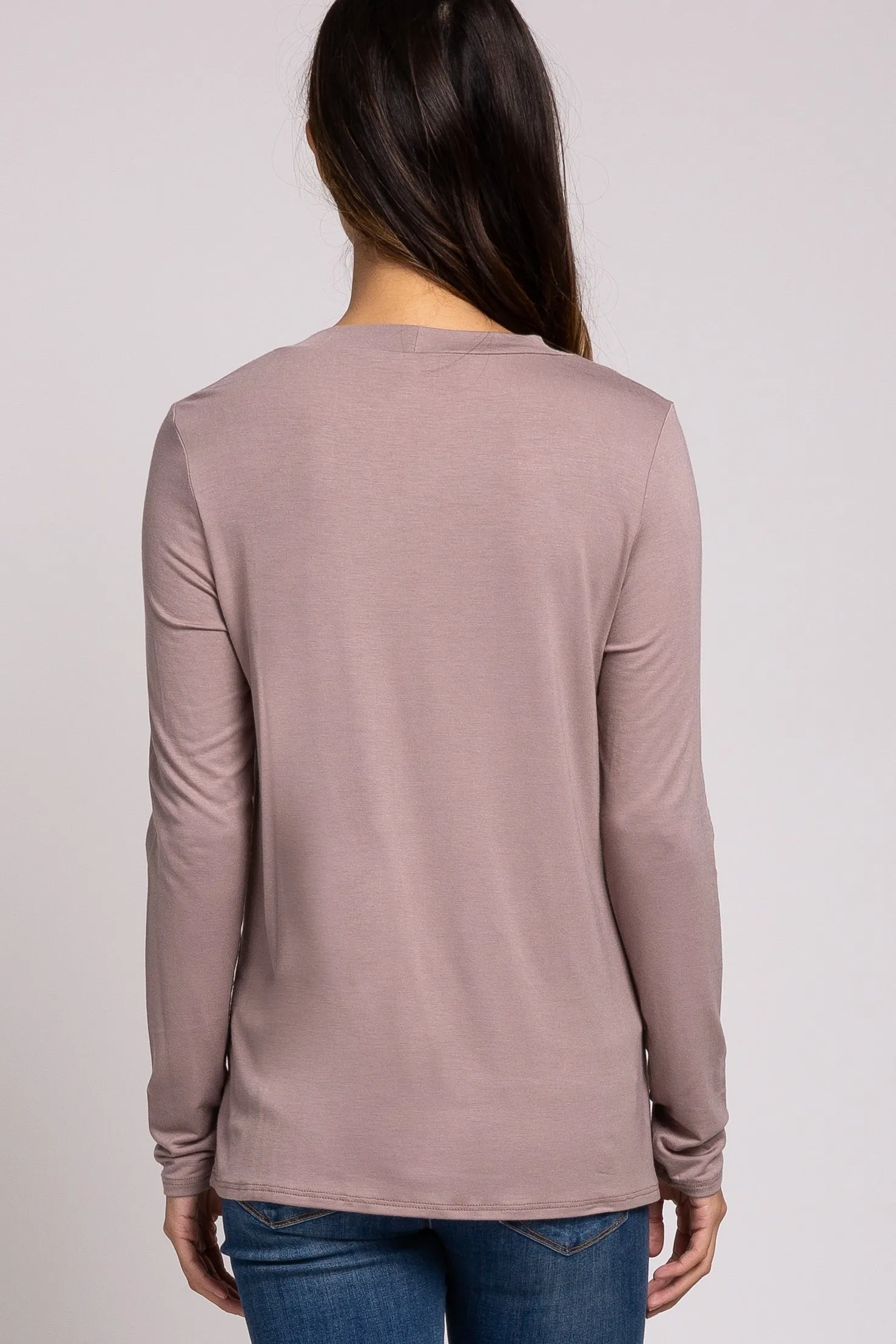 PinkBlush Taupe Solid Layered Front Long Sleeve Maternity/Nursing Top sold by Pinkblush product image thumbnail 3