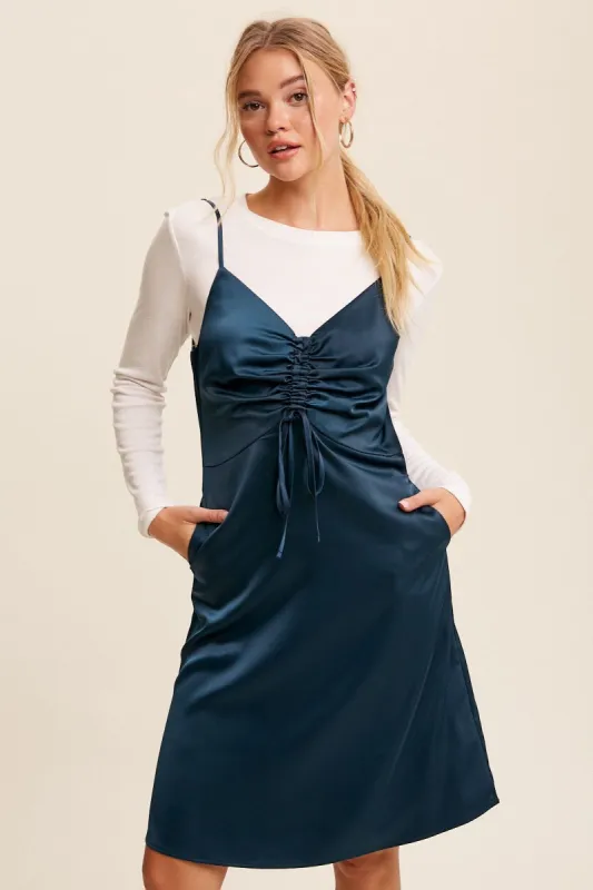 Emerald Satin Woven Mini Dress sold by Pinkblush