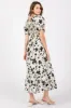 Cream Floral Puff Sleeve Midi Dress sold by Pinkblush