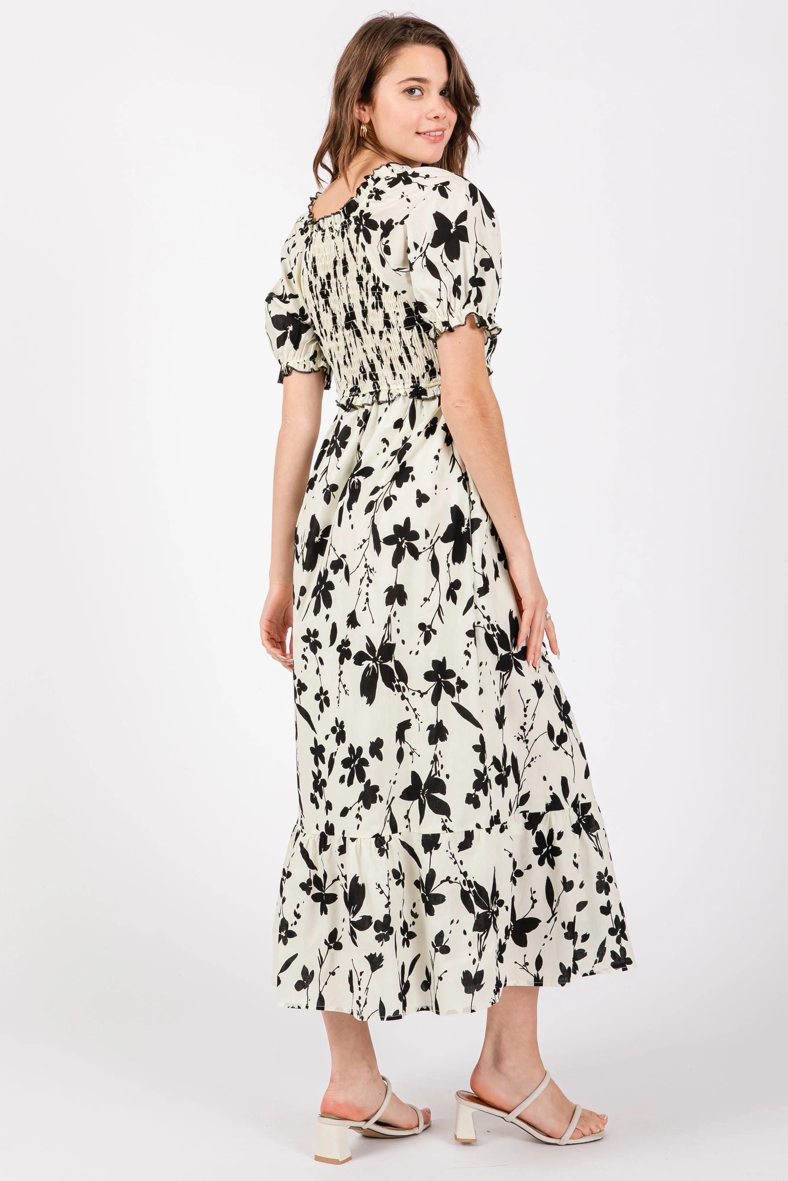 Cream Floral Puff Sleeve Midi Dress sold by Pinkblush product image thumbnail 3