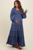 Periwinkle Smocked Long Sleeve Ruffle Tiered Maternity Maxi Dress sold by Pinkblush