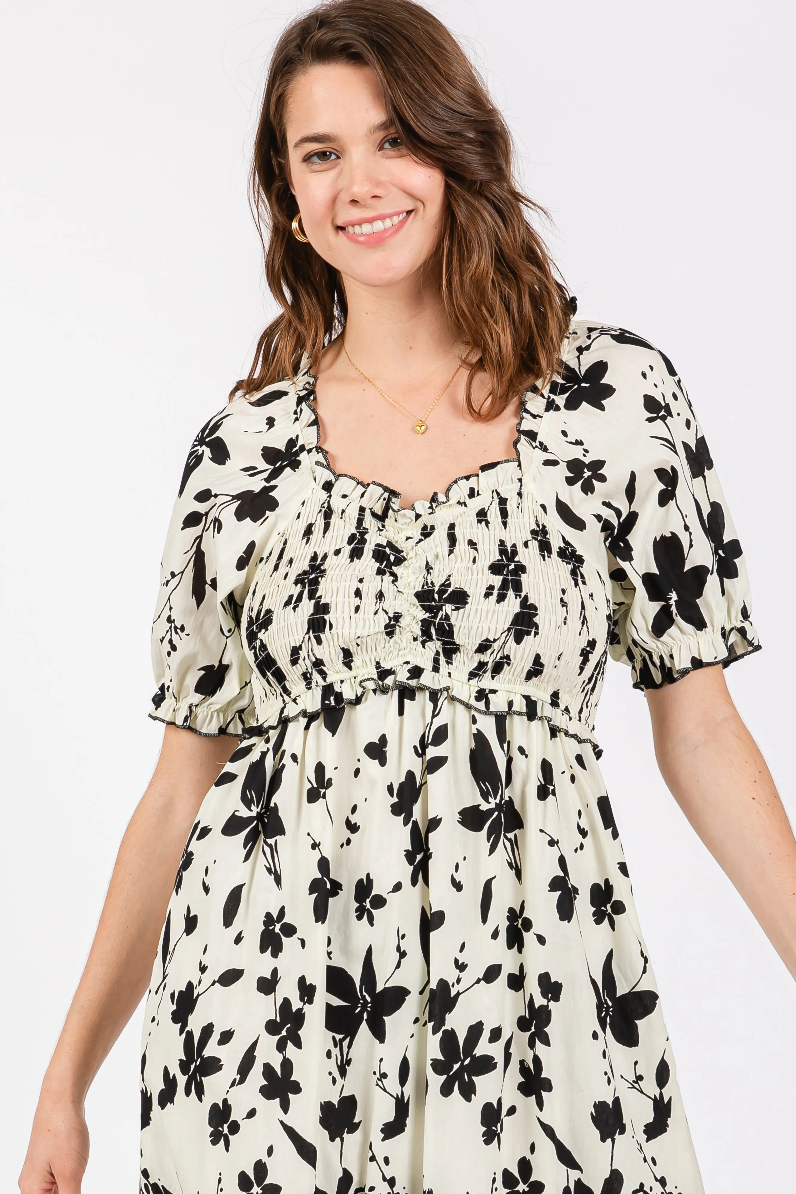 Cream Floral Puff Sleeve Midi Dress sold by Pinkblush product image thumbnail 4