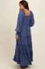Periwinkle Smocked Long Sleeve Ruffle Tiered Maternity Maxi Dress sold by Pinkblush