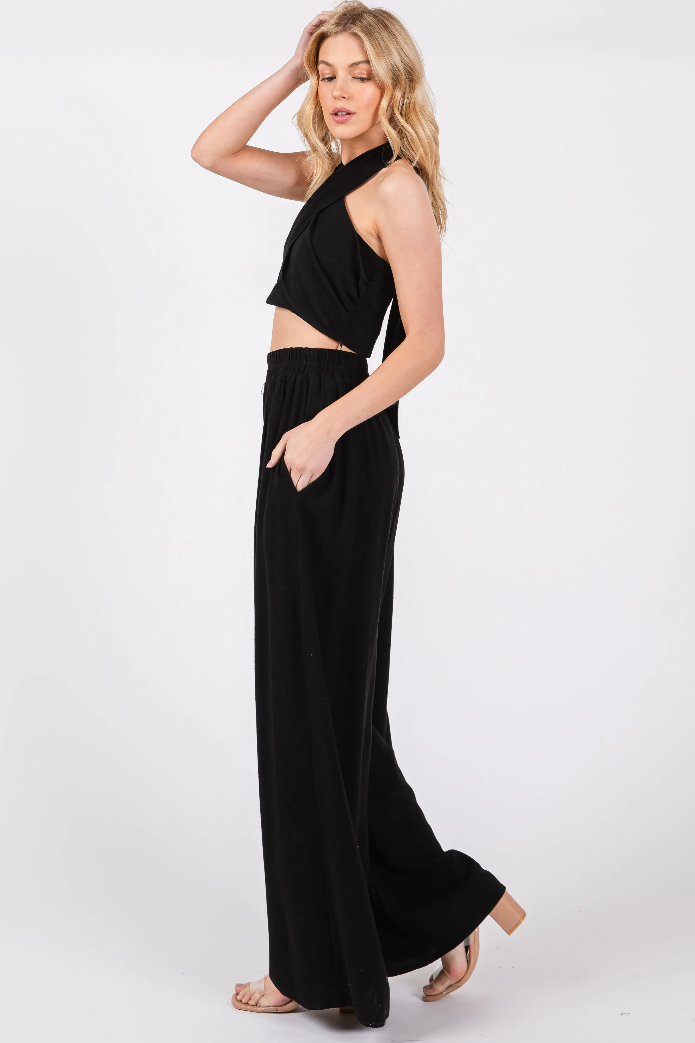 Black Linen Smocked Top and Pants Set sold by Pinkblush product image thumbnail 2