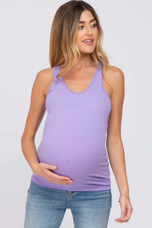 Lavender Ribbed Racerback Maternity Tank Top sold by Pinkblush