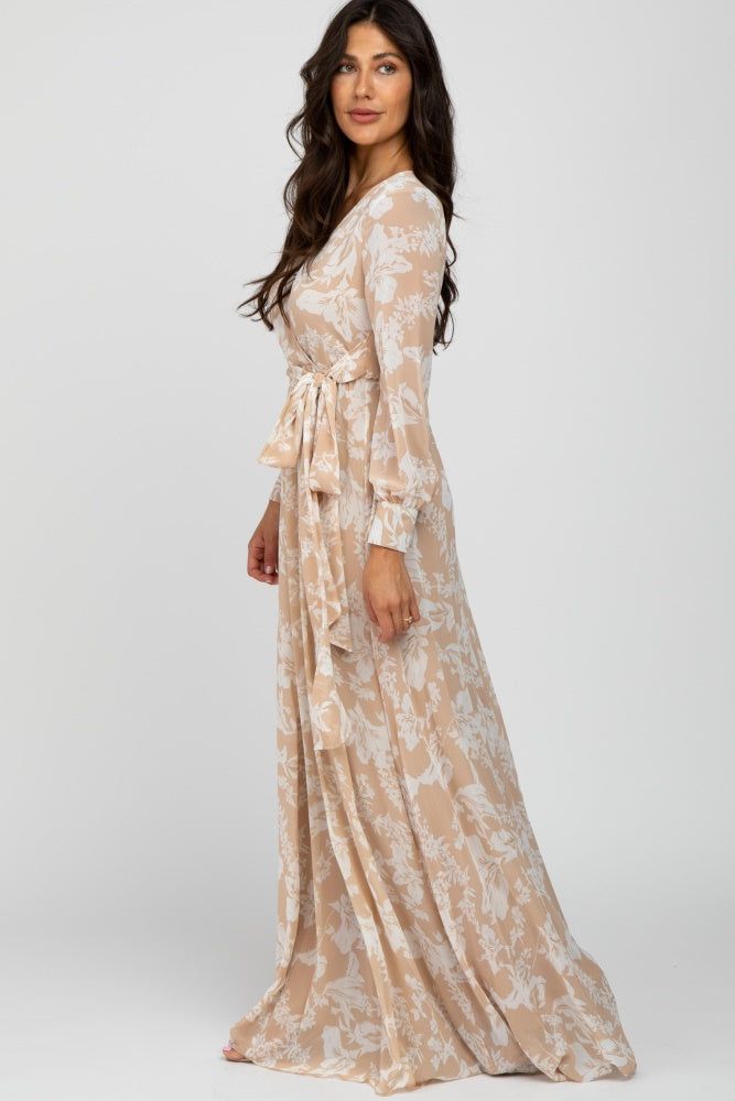 Taupe Floral Chiffon Maxi Dress sold by Pinkblush product image thumbnail 2