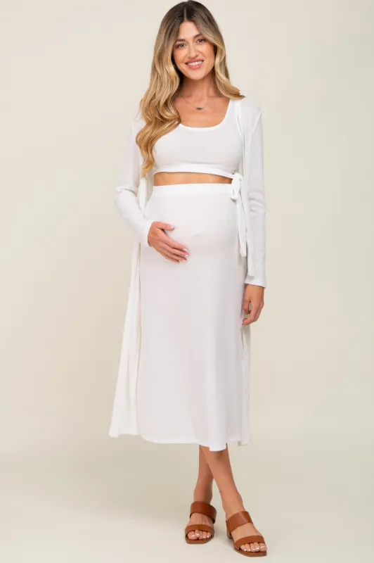 White Skirt And Cardigan 3-Piece Maternity Set sold by Pinkblush