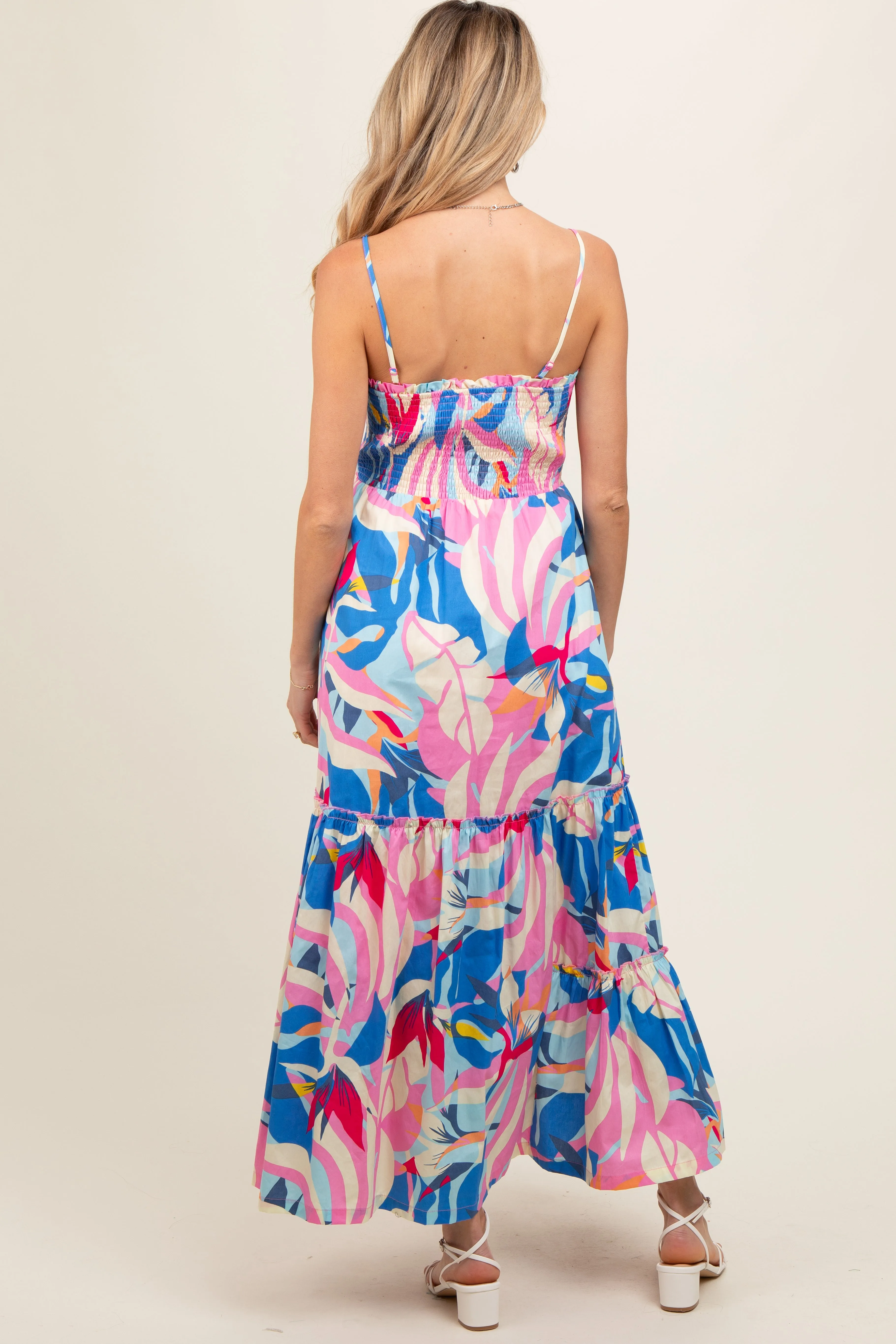 Pink Printed Smocked Bodice Tiered Maternity Maxi Dress sold by Pinkblush product image thumbnail 2