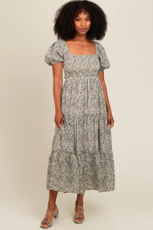 Cream Western Floral Leopard Print Midi Dress sold by Pinkblush