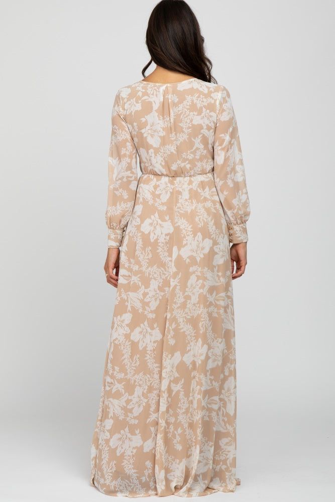 Taupe Floral Chiffon Maxi Dress sold by Pinkblush product image thumbnail 3