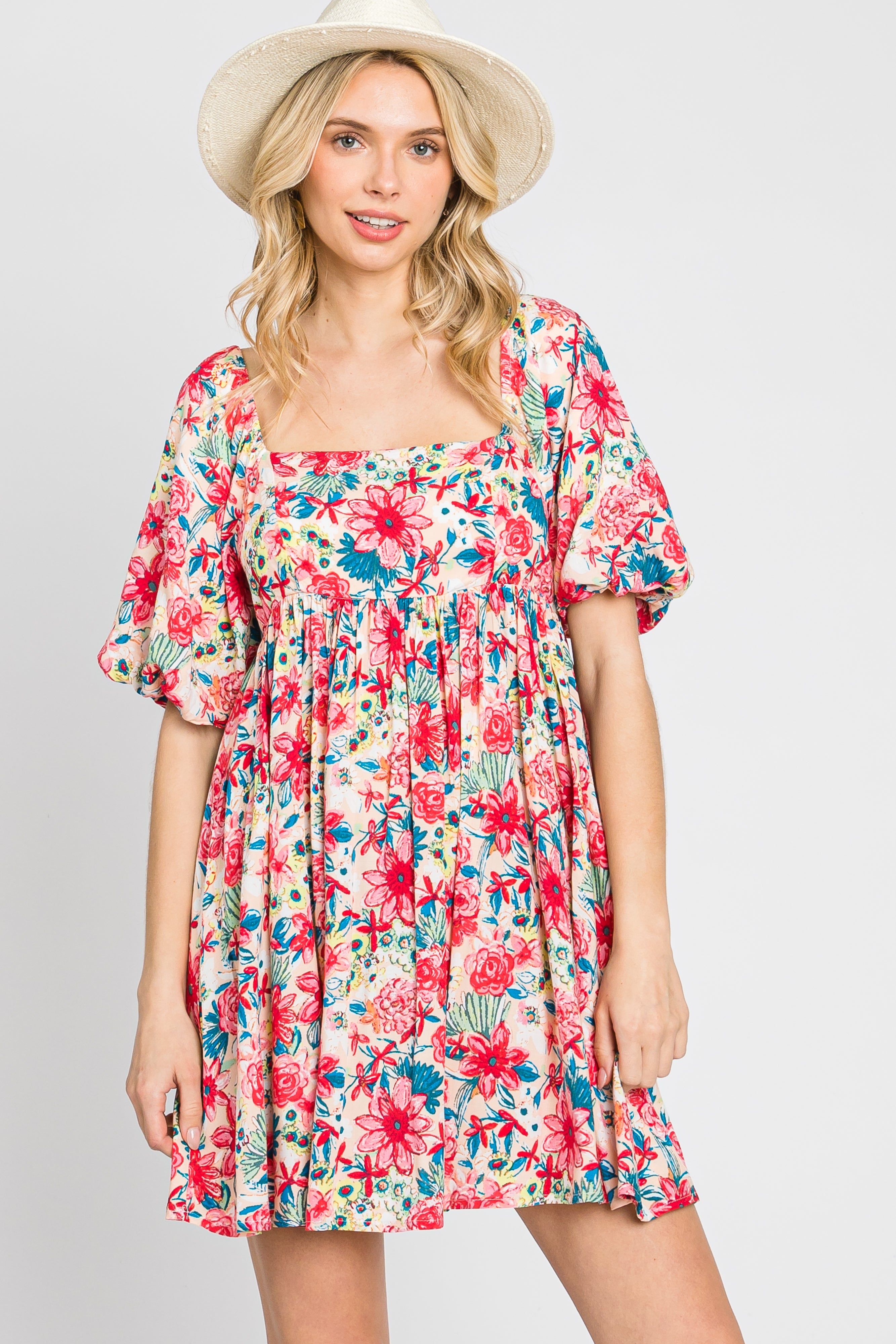Pink Floral Puff Sleeve Maternity Mini Dress sold by Pinkblush product image thumbnail 4