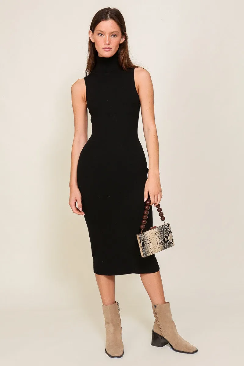 Black Knit Fitted Turtleneck Maternity Midi Dress sold by Pinkblush product image thumbnail 5