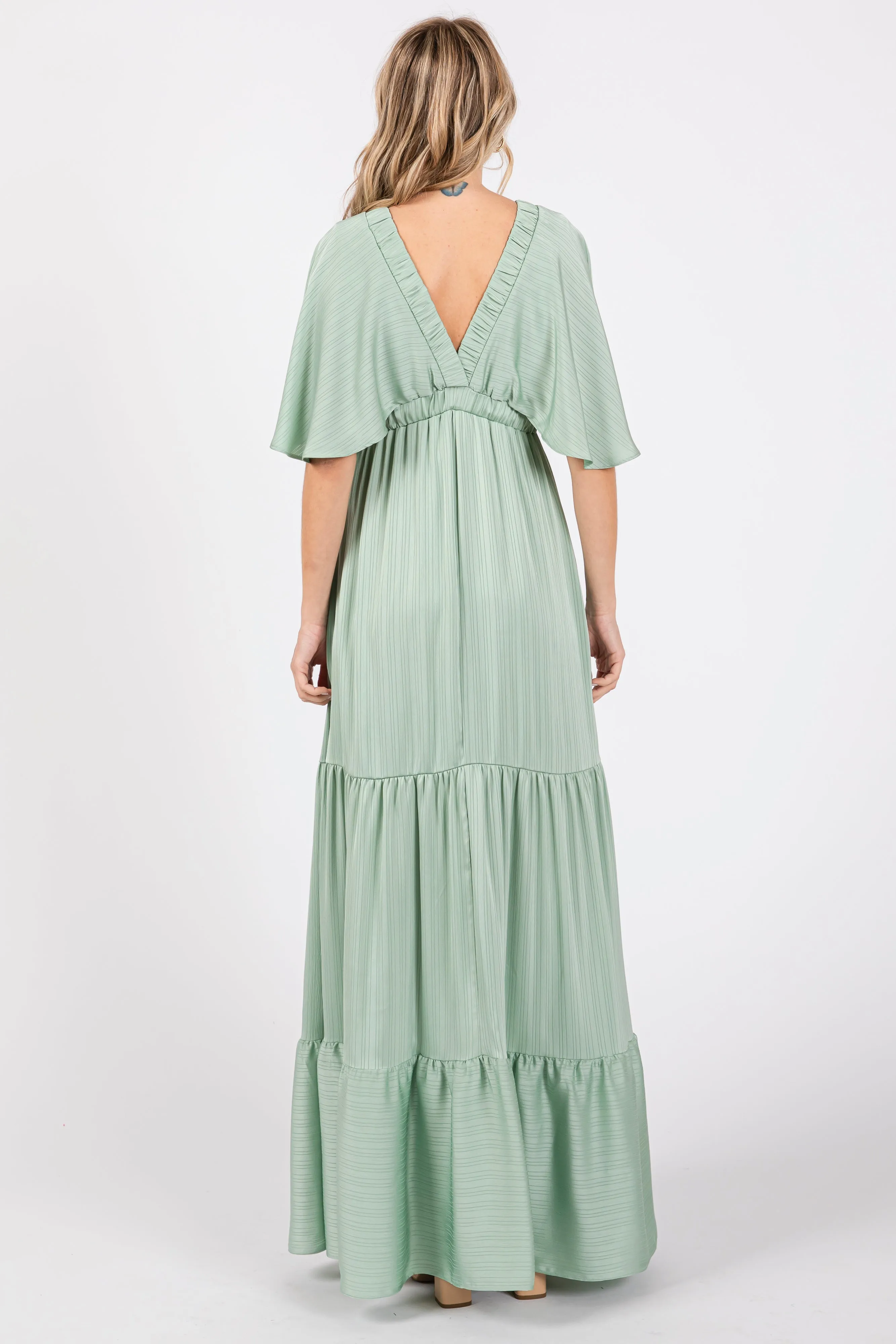 Mint V-Neck Flutter Sleeve Tiered Maxi Dress sold by Pinkblush product image thumbnail 3