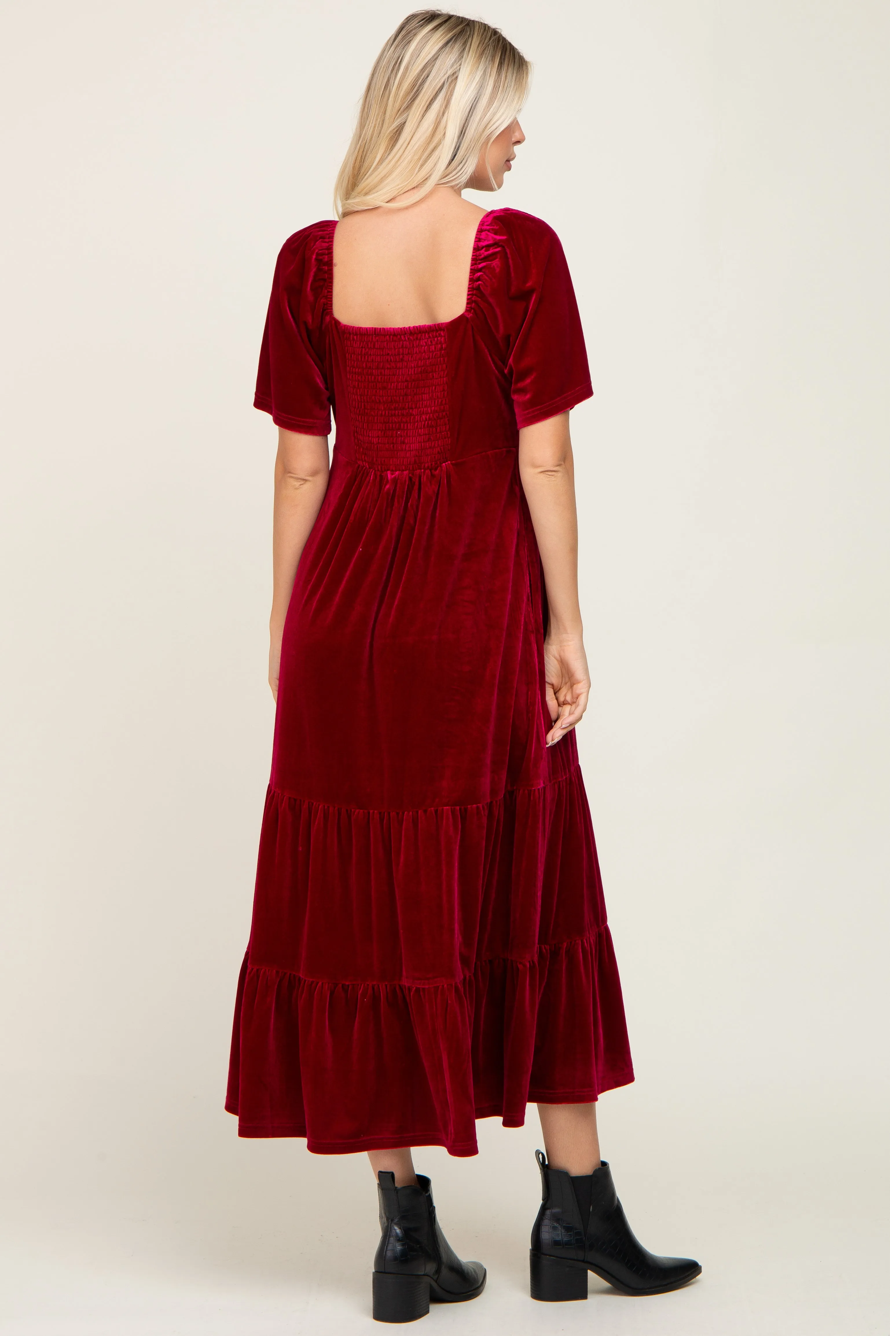 Burgundy Velvet Tiered Maxi Dress sold by Pinkblush product image thumbnail 3