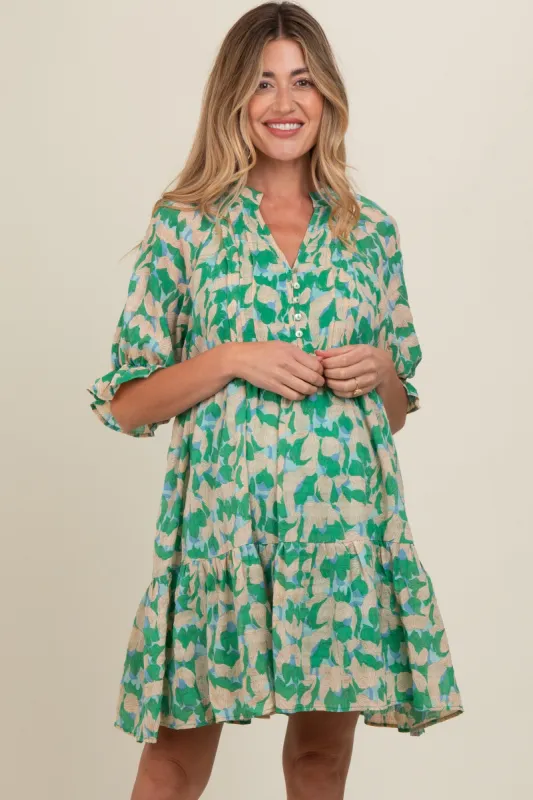 Green Floral Button Tiered Maternity Dress sold by Pinkblush