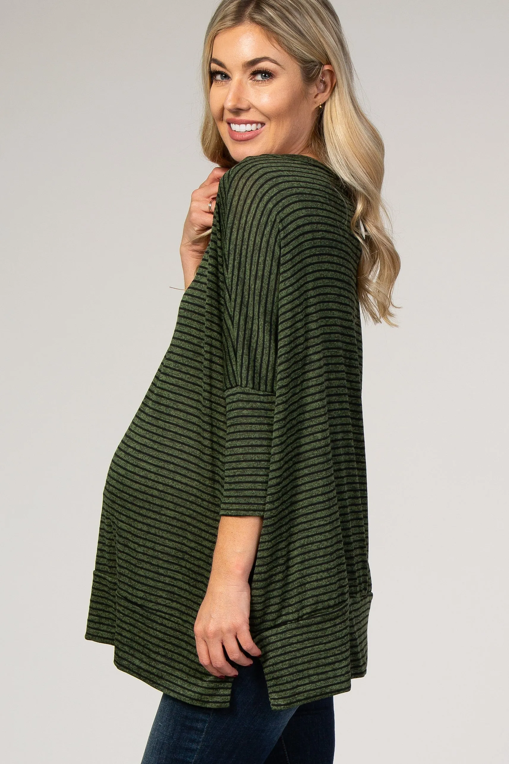 Olive Striped 3/4 Sleeve Maternity Top sold by Pinkblush product image thumbnail 2