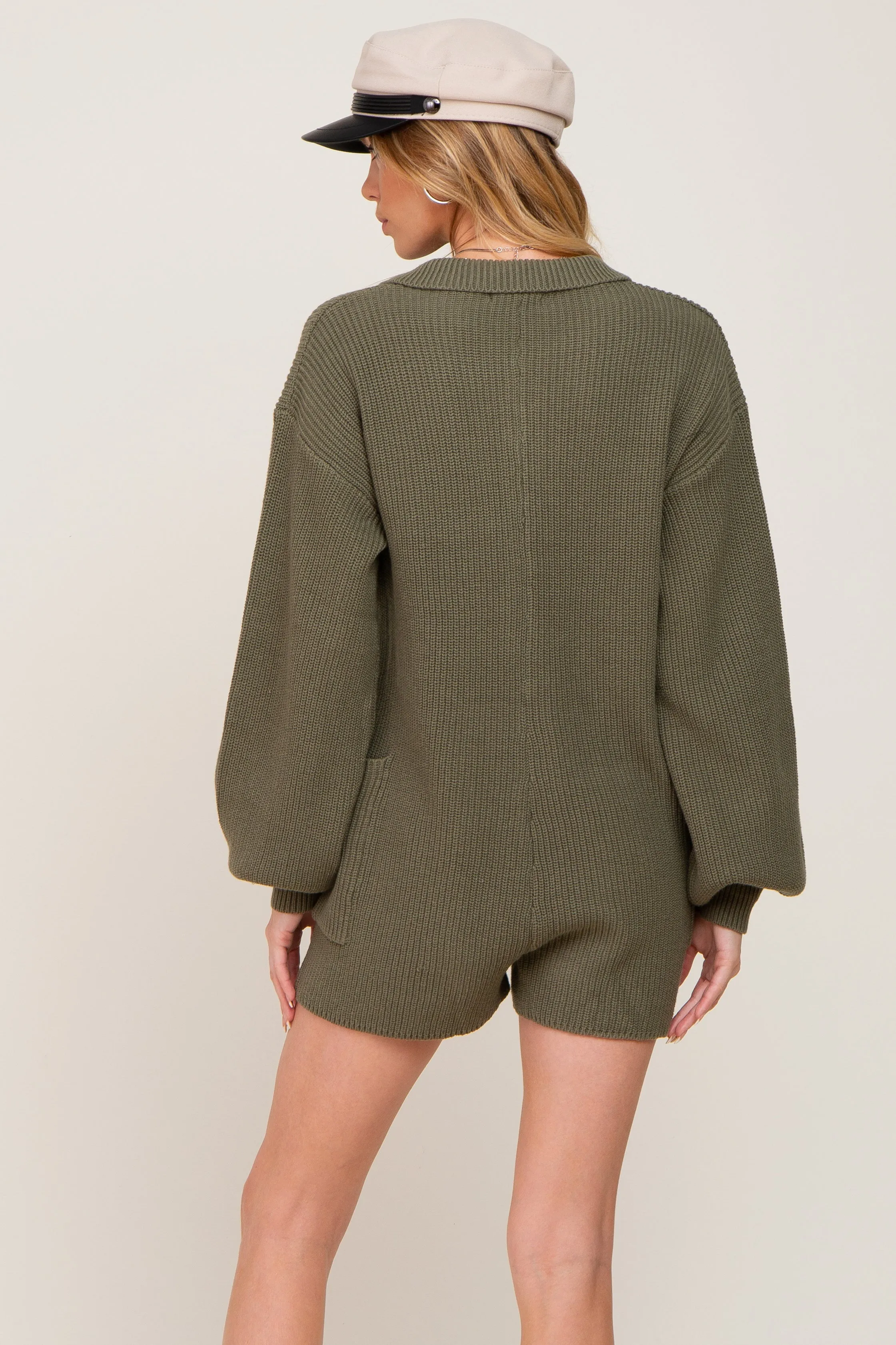 Olive Button Down Sweater Romper sold by Pinkblush product image thumbnail 3