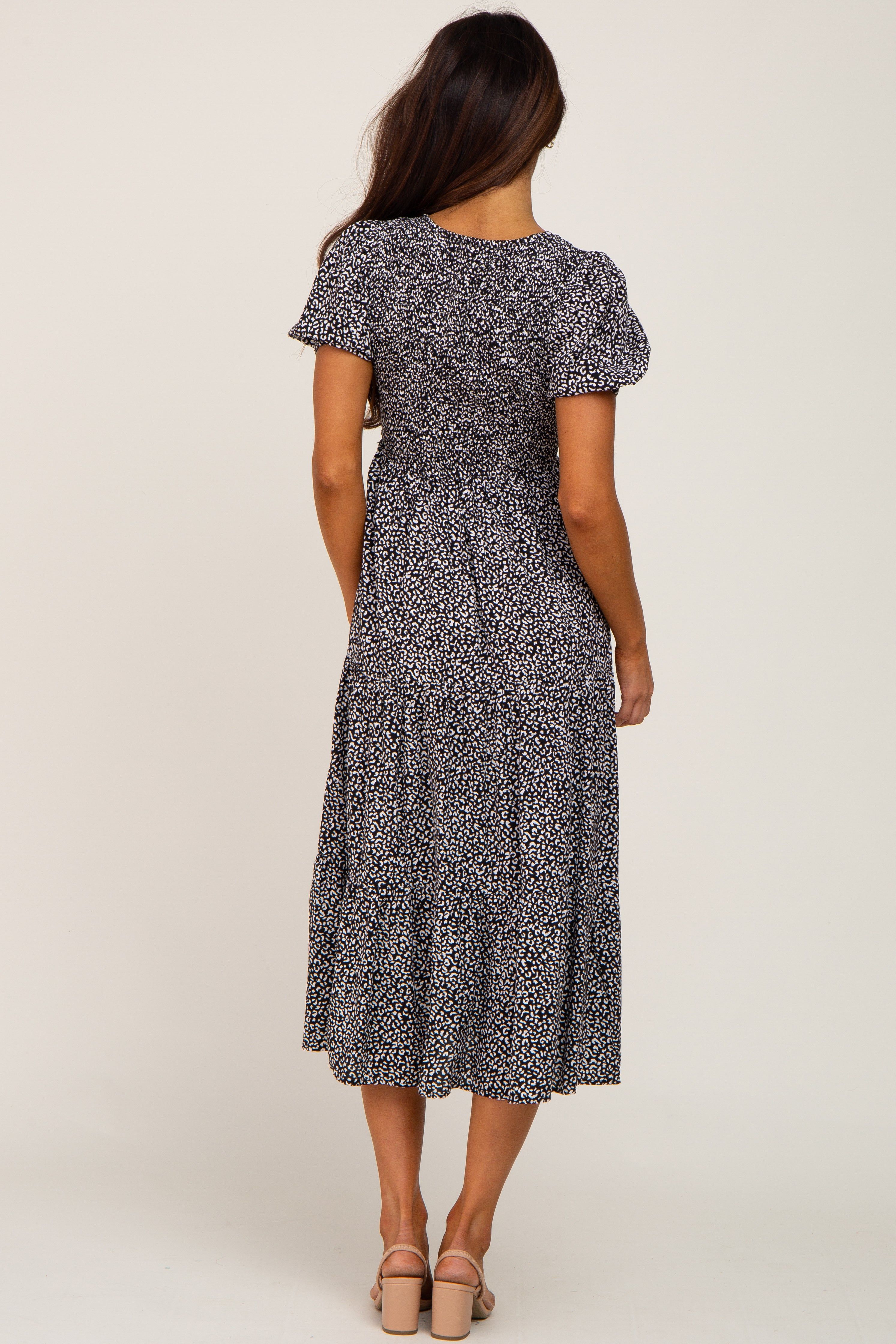 Black Animal Print Smocked Midi Dress sold by Pinkblush product image thumbnail 3