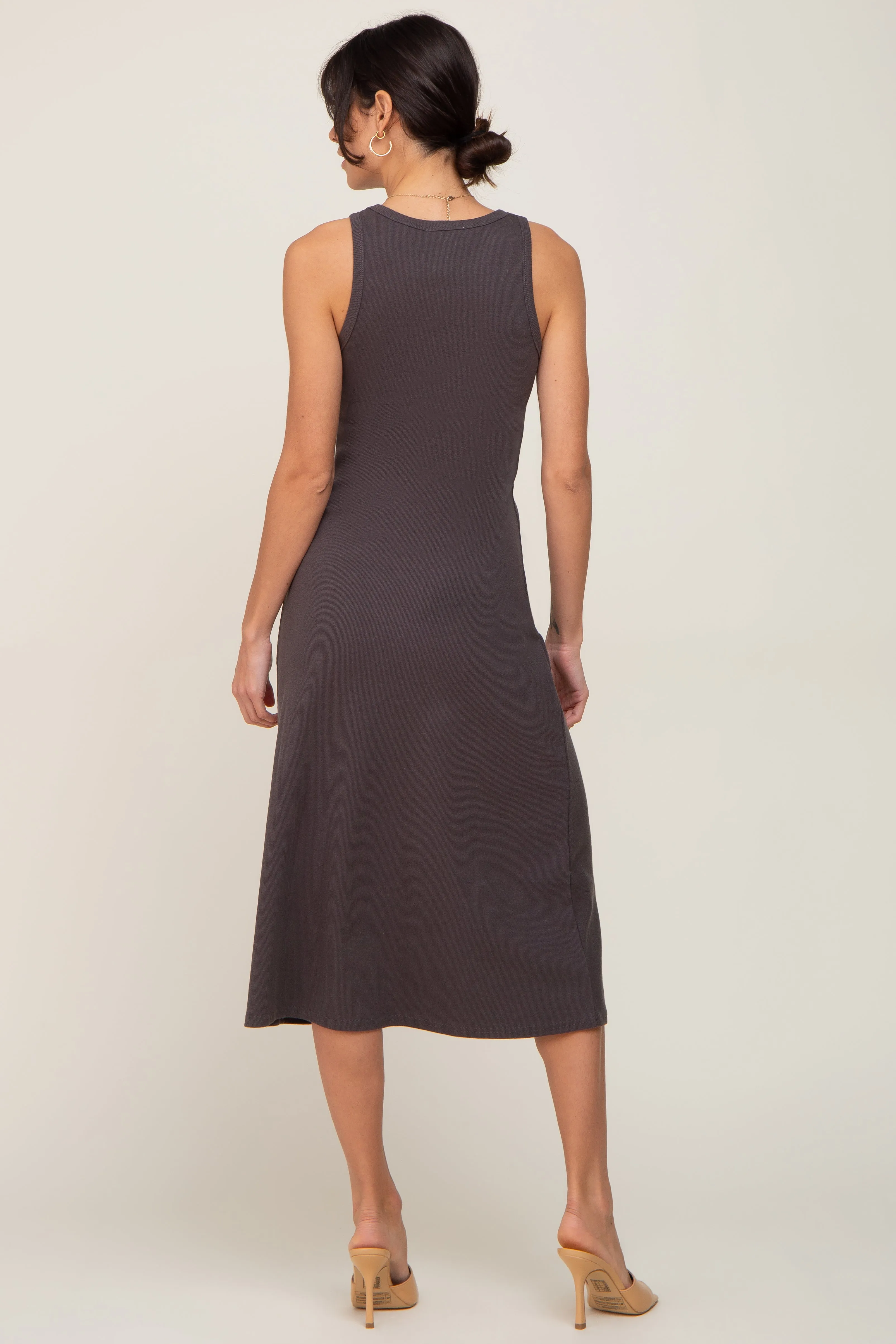 Charcoal Ribbed Sleeveless A-Line Midi Dress sold by Pinkblush product image thumbnail 3