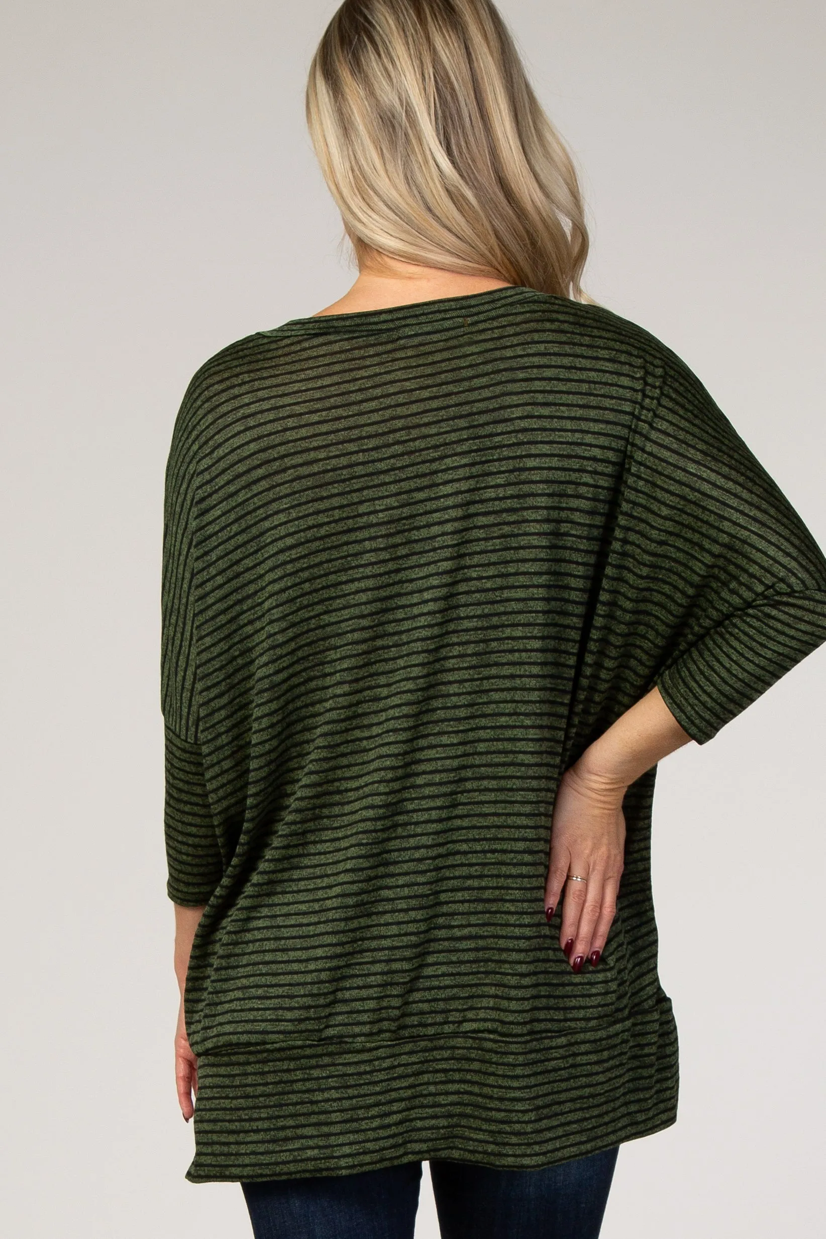 Olive Striped 3/4 Sleeve Maternity Top sold by Pinkblush product image thumbnail 3