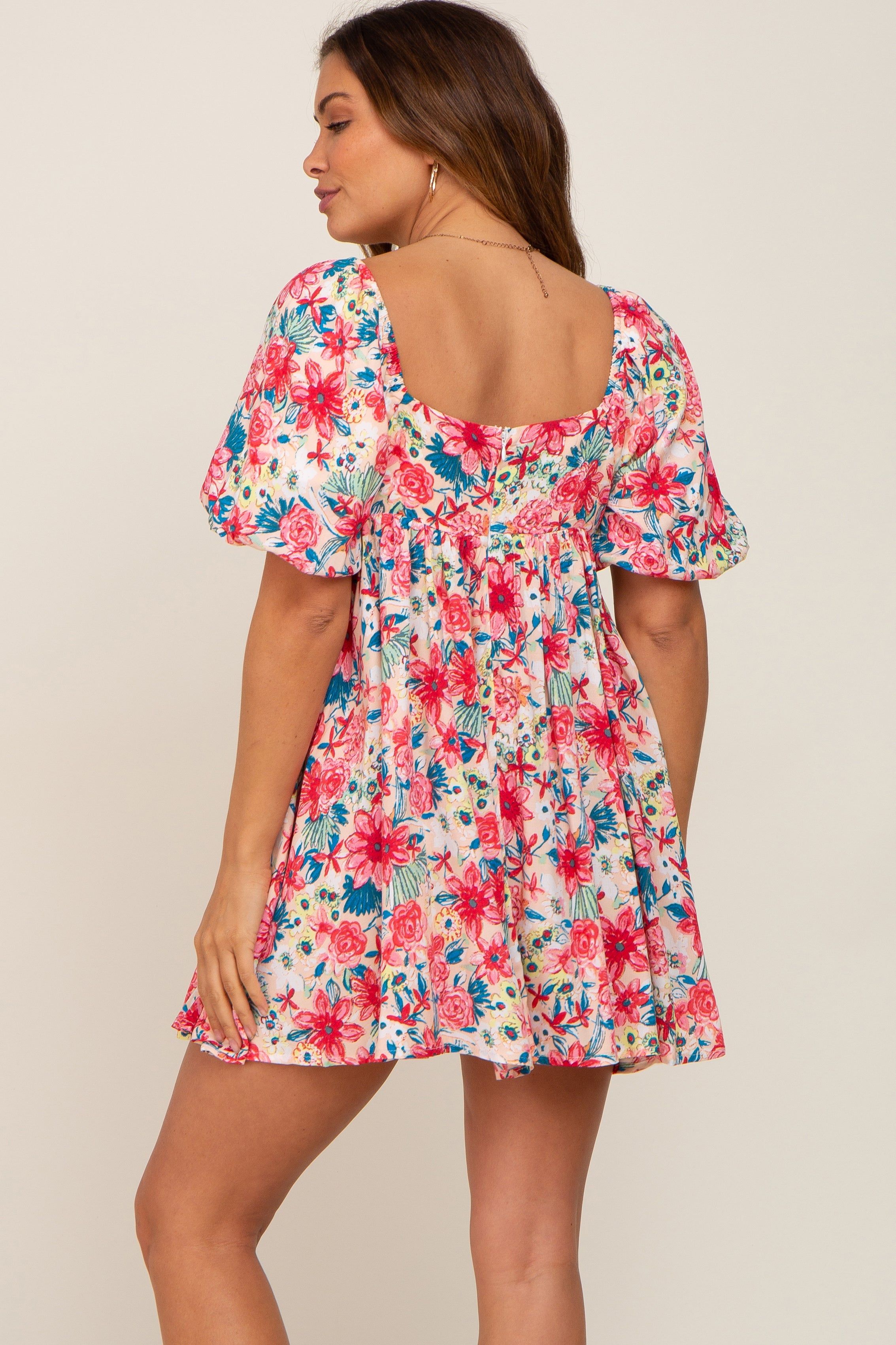 Pink Floral Puff Sleeve Maternity Mini Dress sold by Pinkblush product image thumbnail 3