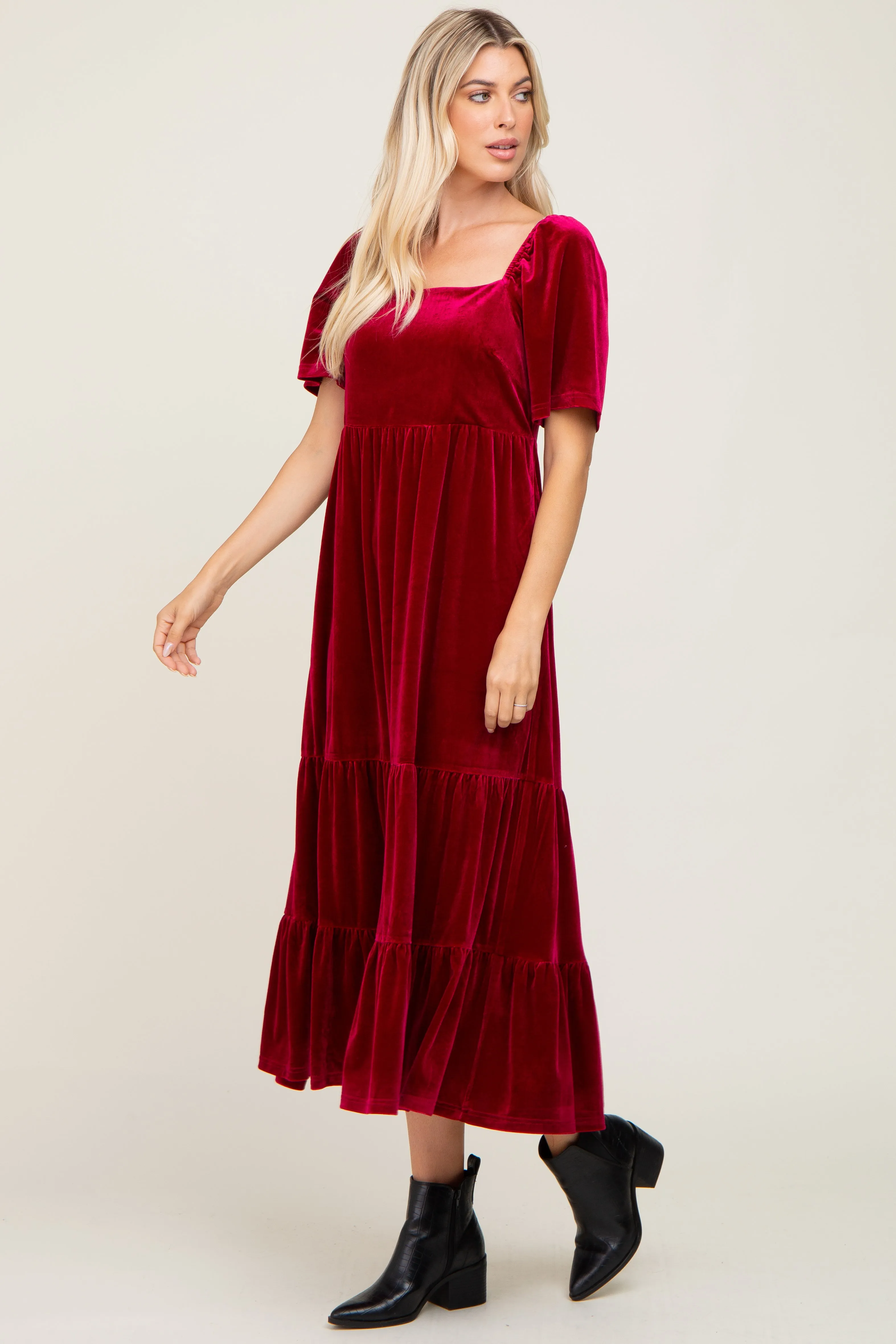 Burgundy Velvet Tiered Maxi Dress sold by Pinkblush product image thumbnail 2