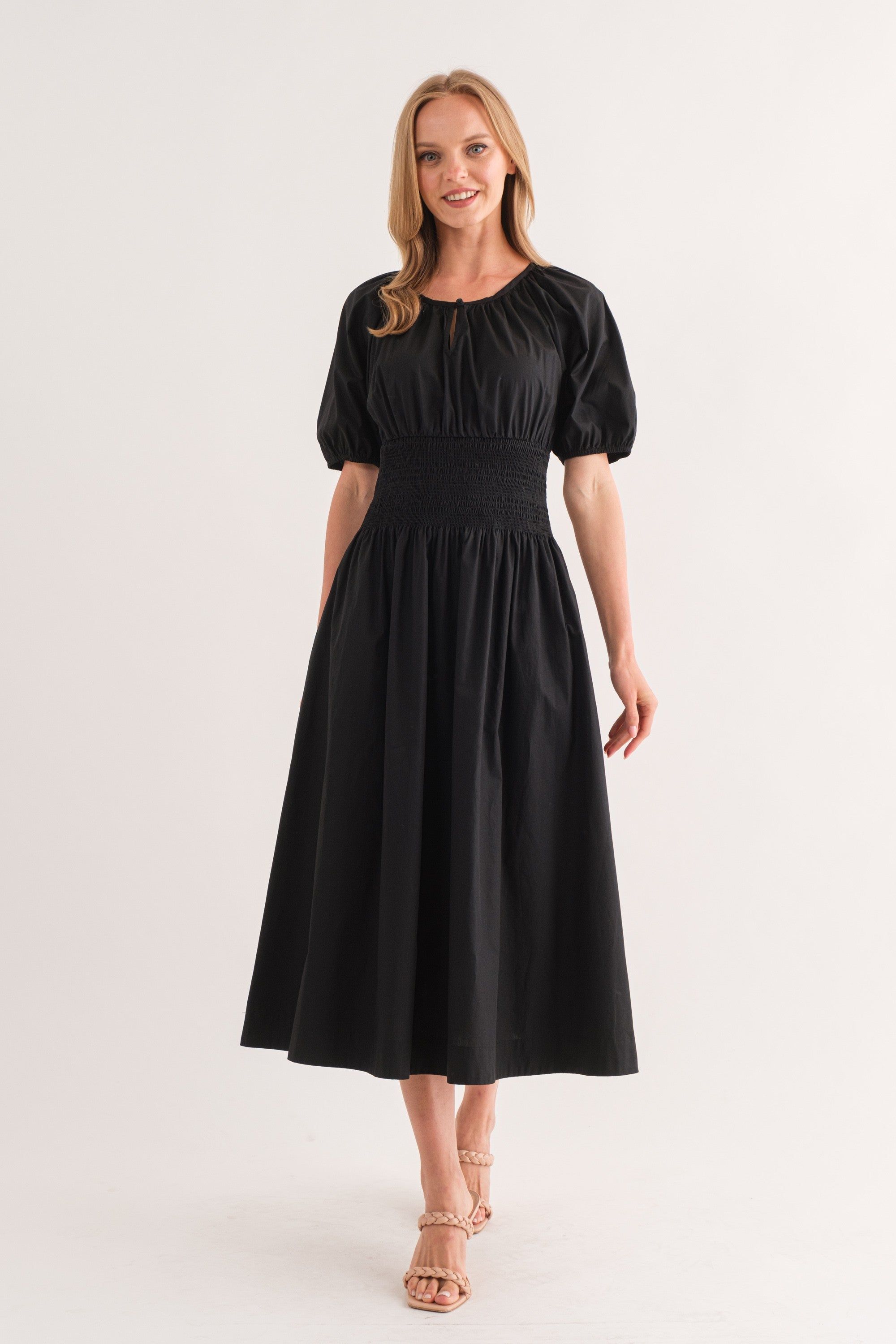 Black Smocked Dress sold by Pinkblush