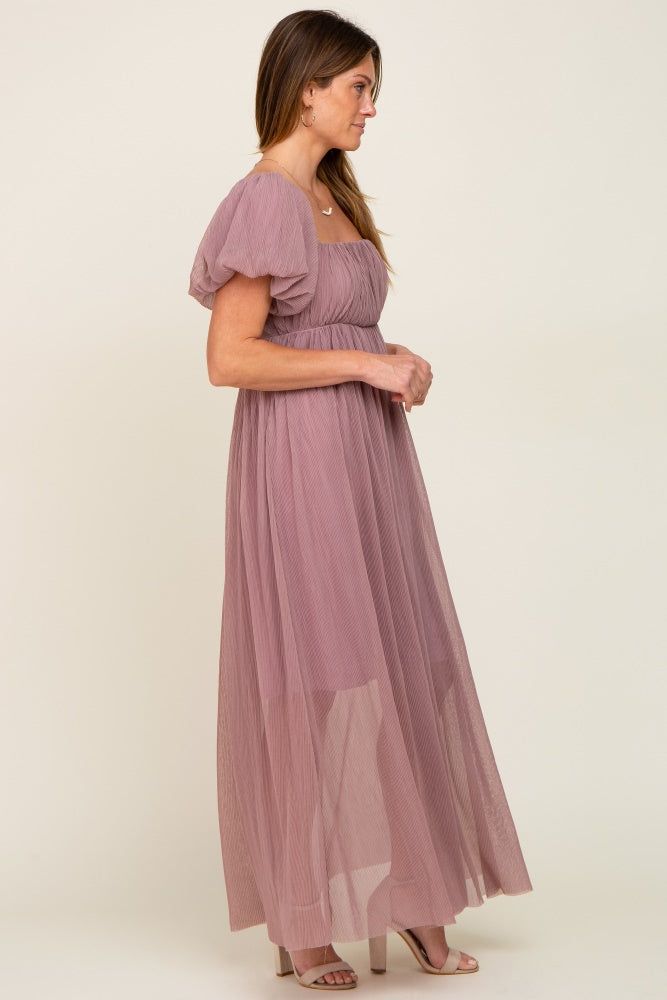 Mauve Pleated Puff Sleeve Maxi Dress sold by Pinkblush product image thumbnail 2