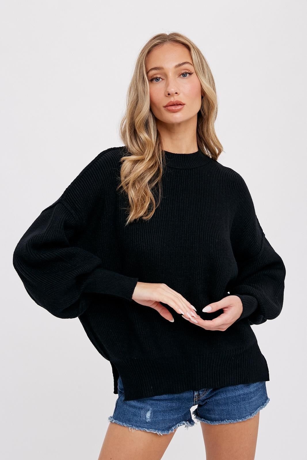 Black Knit Mock Neck Sweater sold by Pinkblush