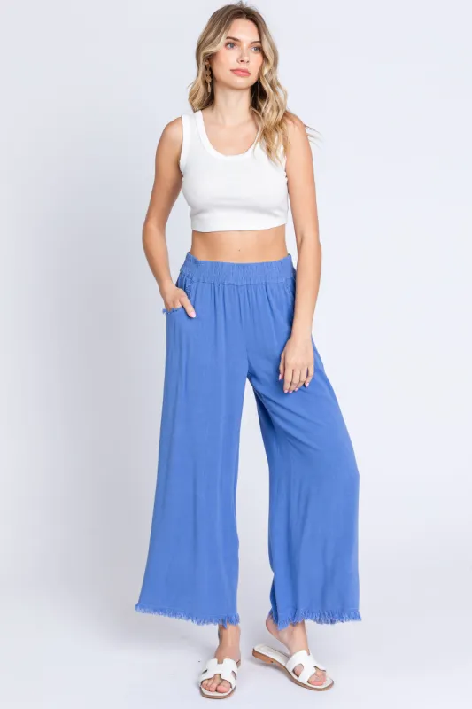 Periwinkle Linen Frayed Hem Crop Pants sold by Pinkblush