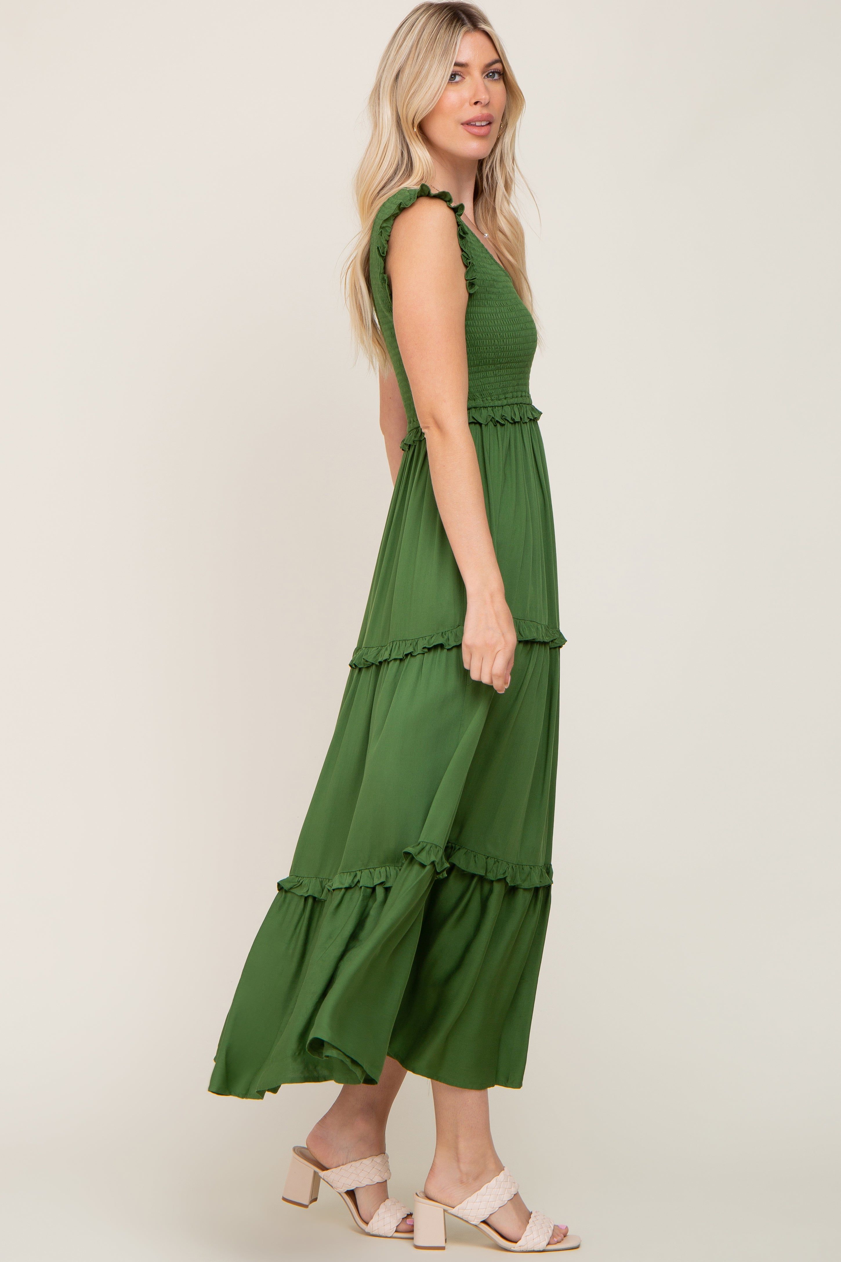 Green Smocked Ruffle Tier Maxi Dress sold by Pinkblush product image thumbnail 2