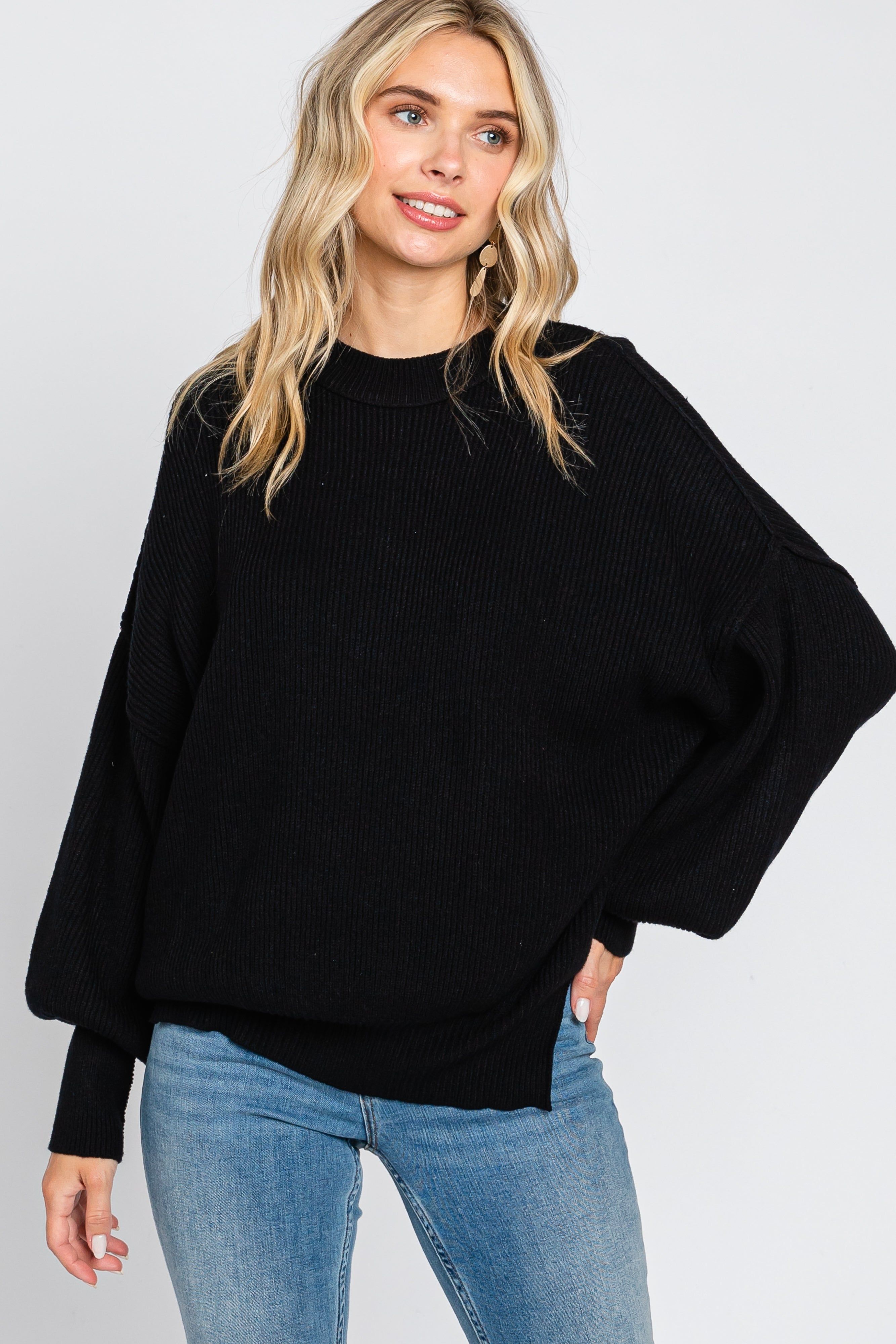 Black Knit Mock Neck Sweater sold by Pinkblush product image thumbnail 5