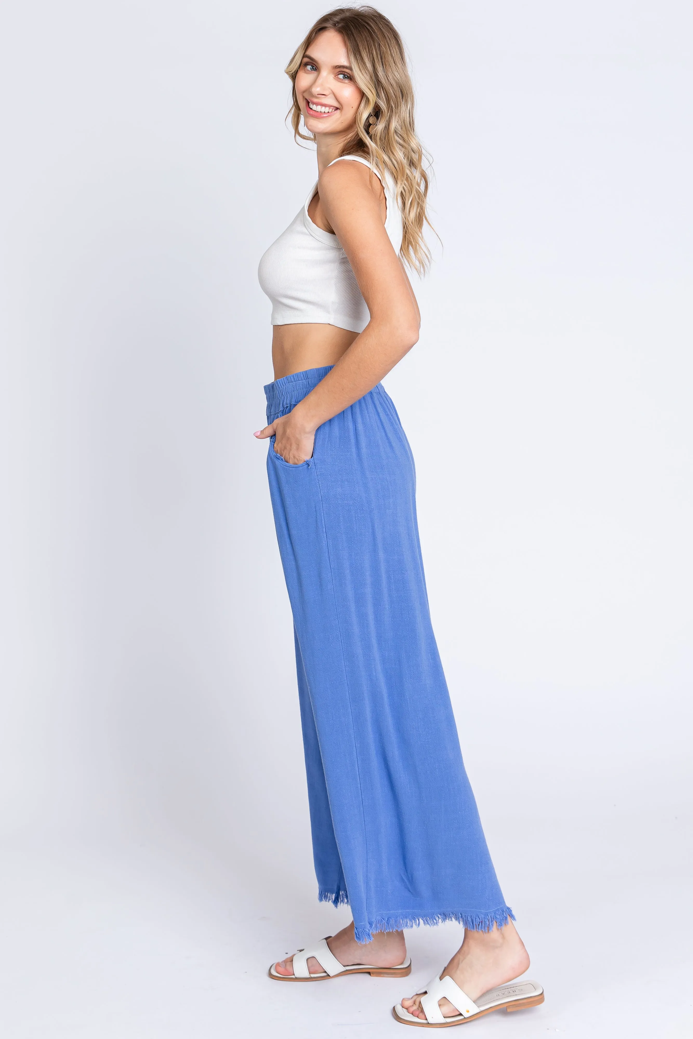 Periwinkle Linen Frayed Hem Crop Pants sold by Pinkblush product image thumbnail 2