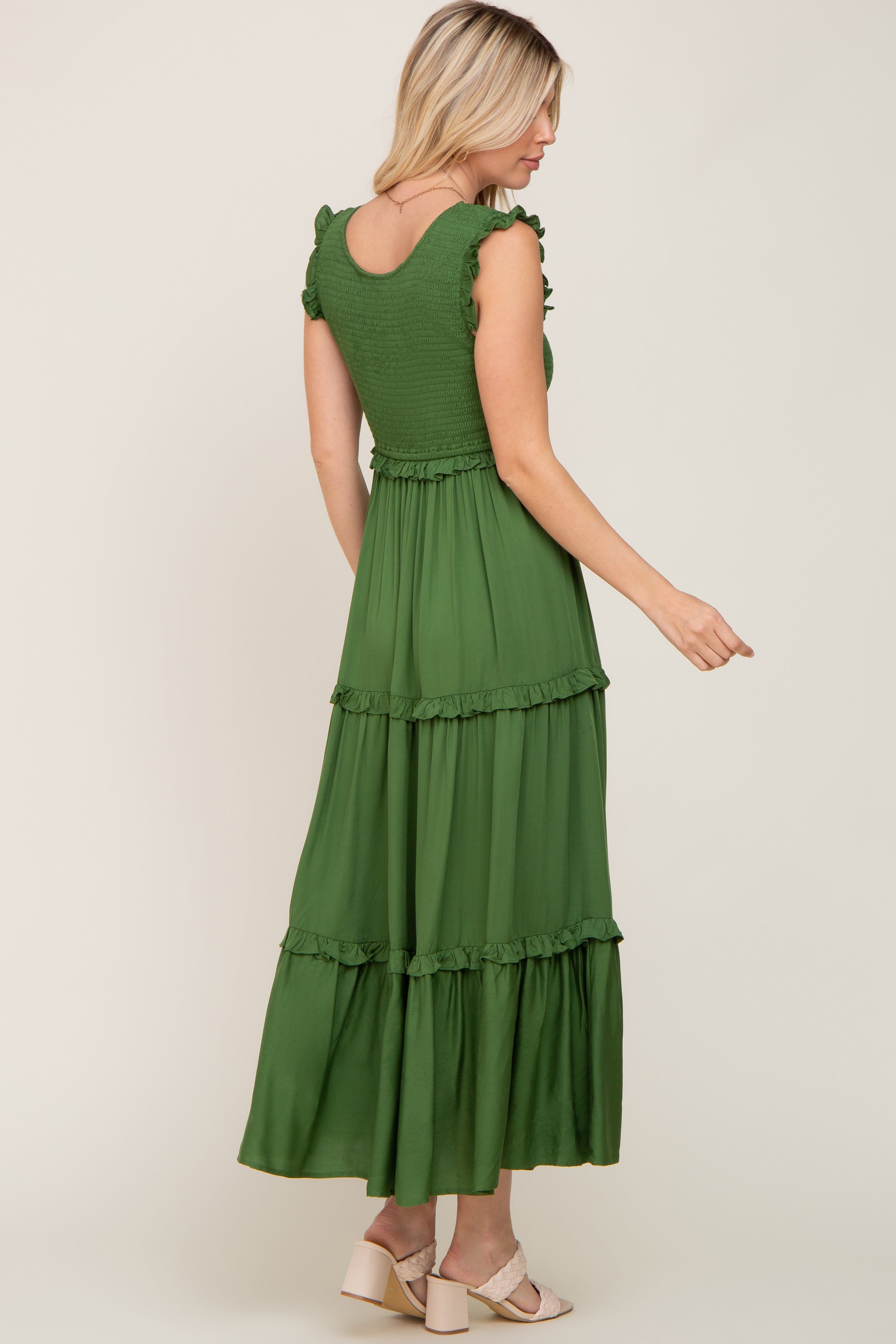 Green Smocked Ruffle Tier Maxi Dress sold by Pinkblush product image thumbnail 3