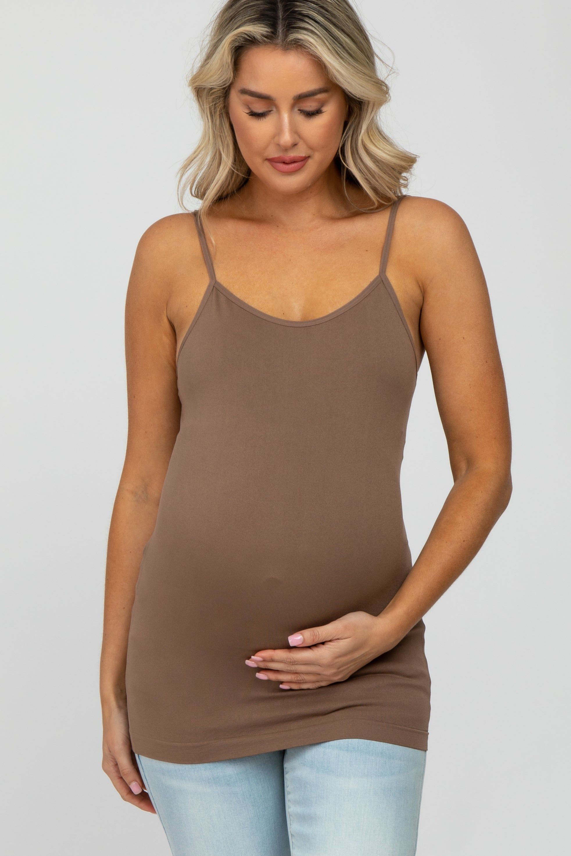 Mocha Fitted Maternity Cami sold by Pinkblush