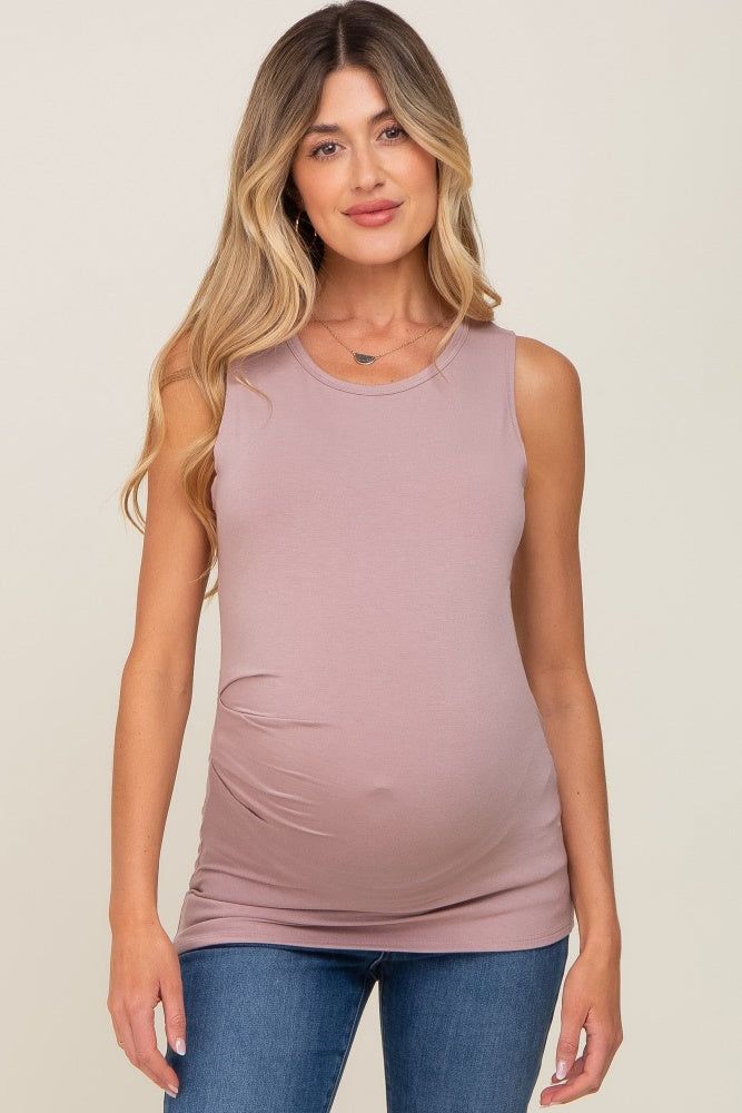 Mauve Ruched Side Maternity Tank Top sold by Pinkblush