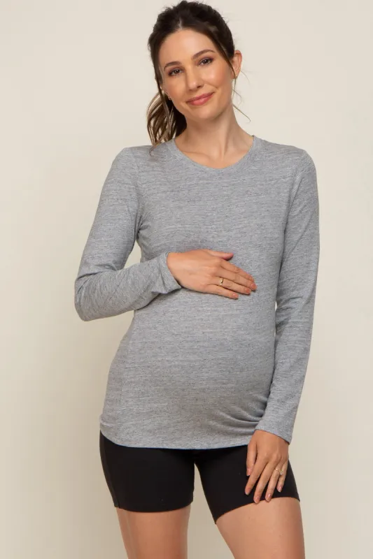 Heather Grey Long Sleeve Maternity Top sold by Pinkblush