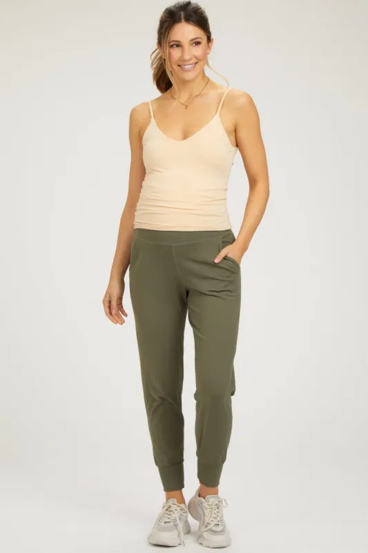 Olive High Waist Crop Maternity Joggers sold by Pinkblush
