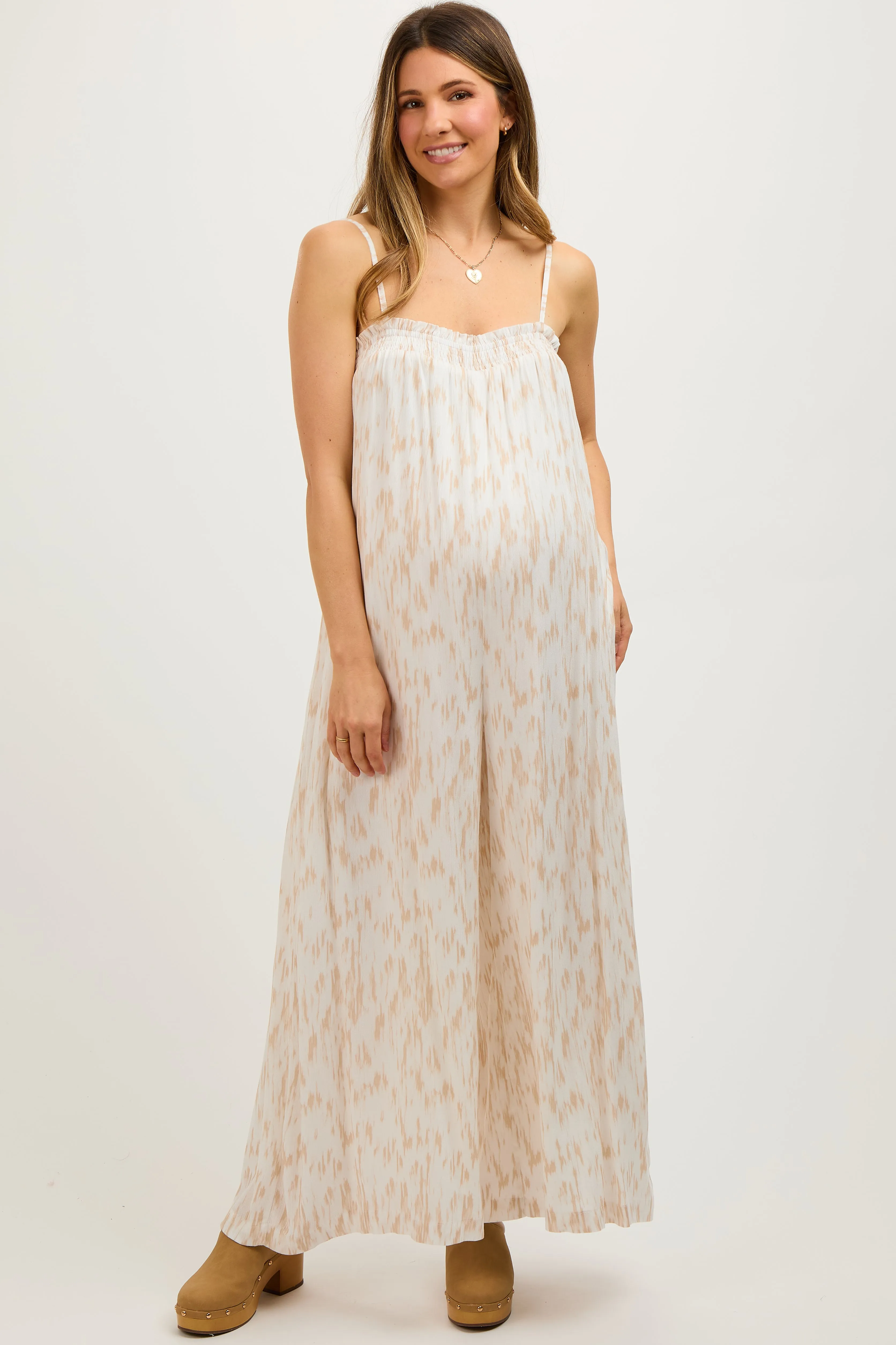 Taupe Printed Sleeveless Maternity Jumpsuit sold by Pinkblush product image thumbnail 2