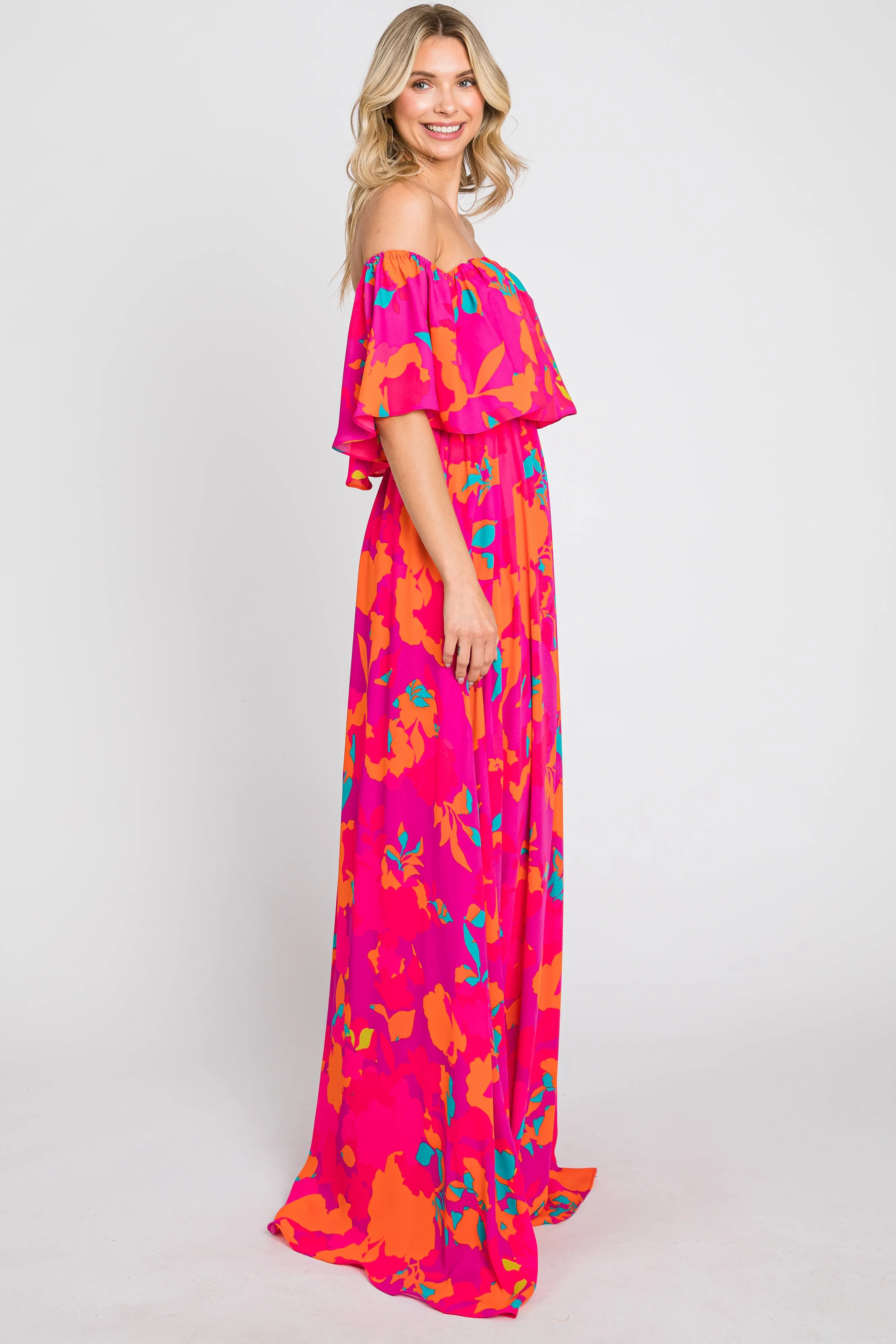 Fuchsia Floral Strapless Flounce Maxi Dress sold by Pinkblush product image thumbnail 2