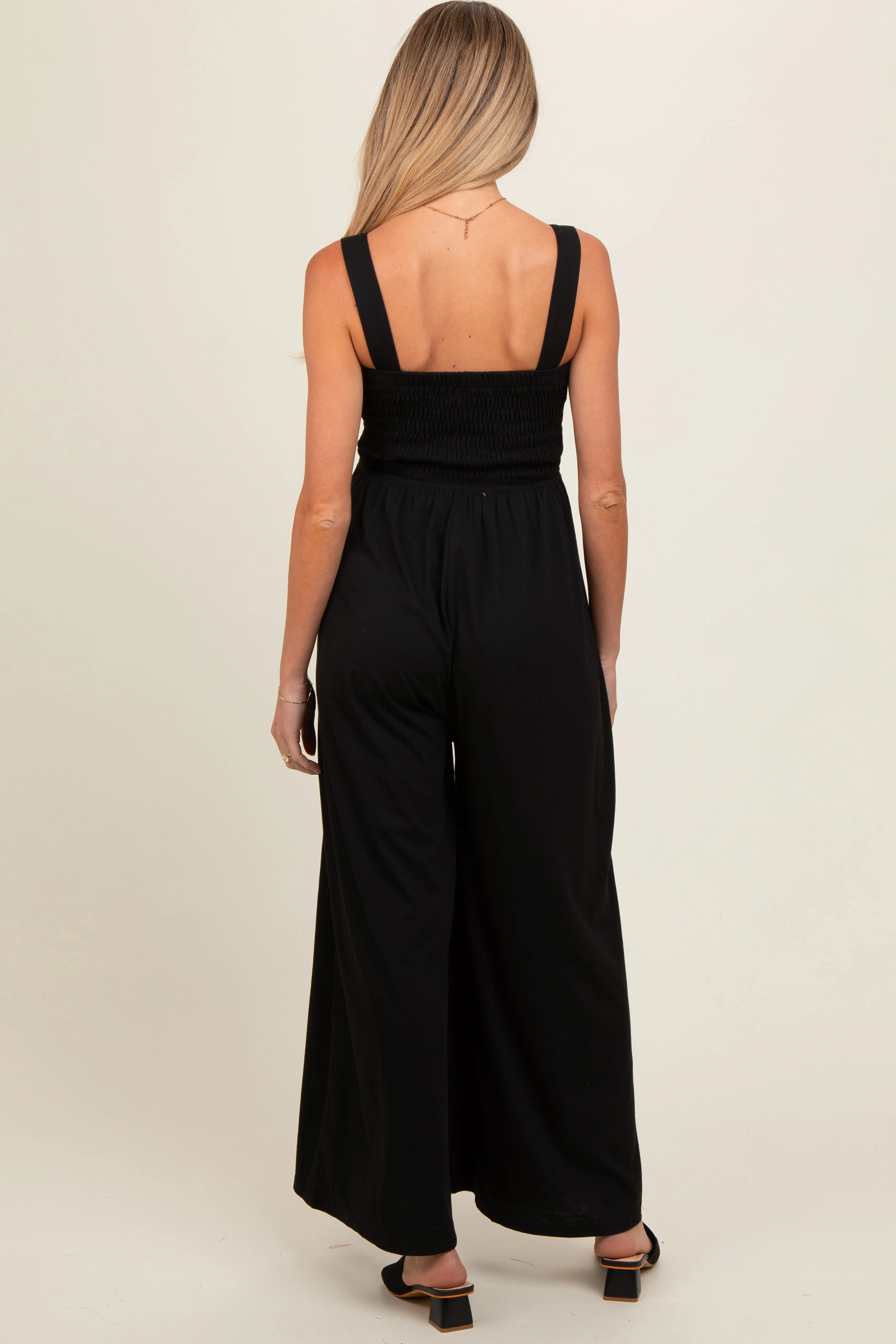Black Smocked Wide Leg Maternity Jumpsuit sold by Pinkblush product image thumbnail 4