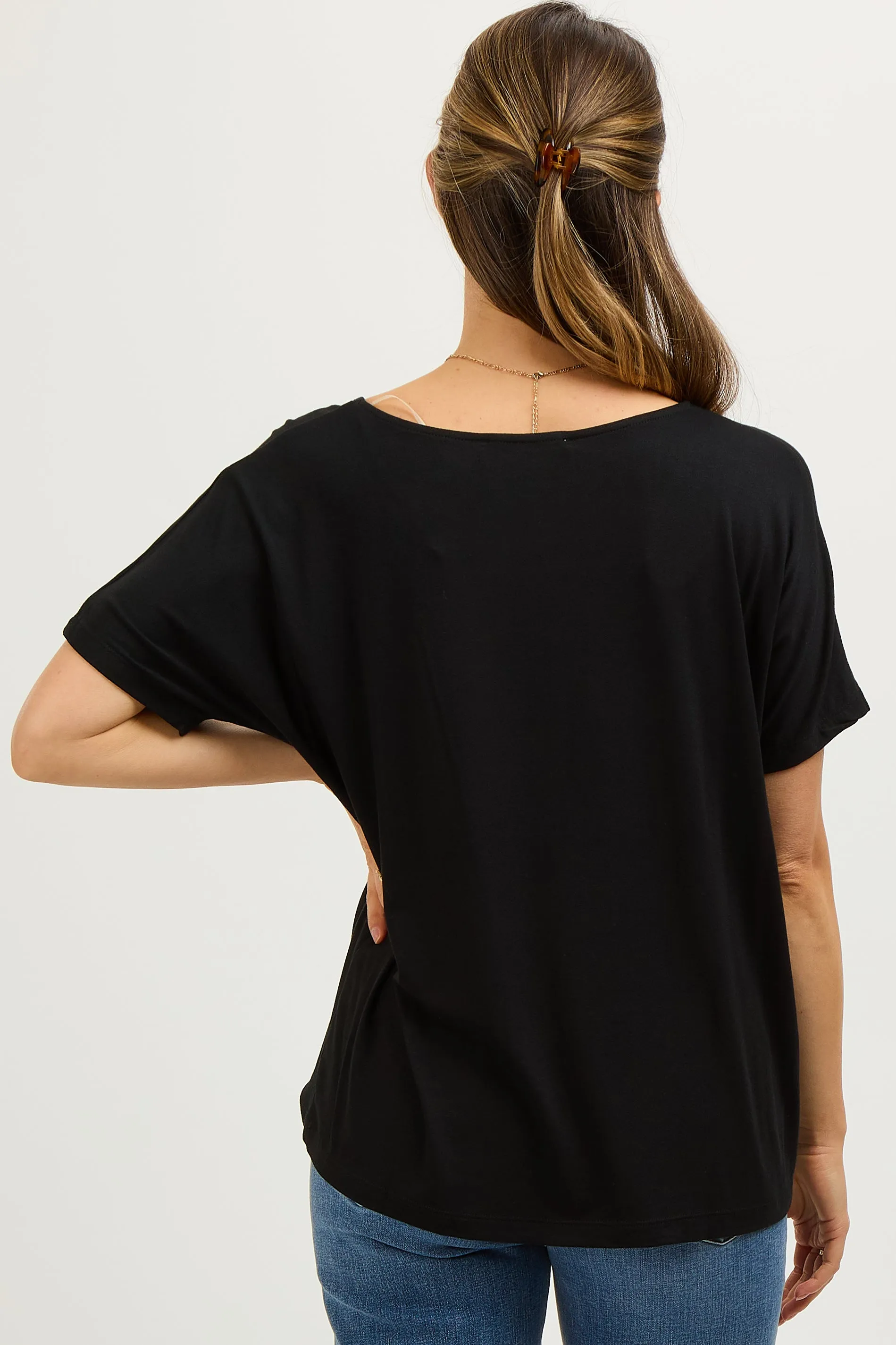 Black Short Dolman Sleeve V-Neck Maternity Top sold by Pinkblush product image thumbnail 3