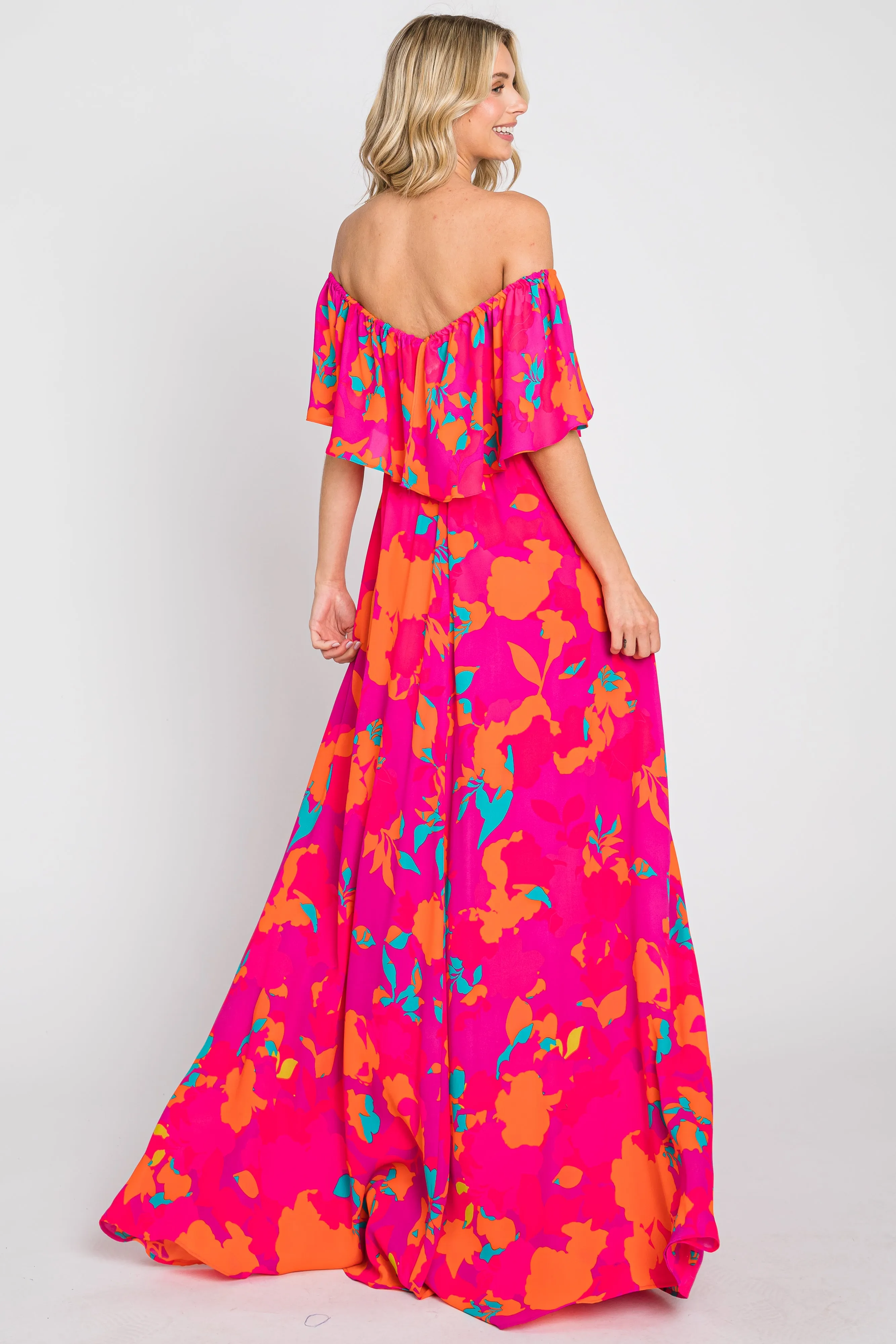 Fuchsia Floral Strapless Flounce Maxi Dress sold by Pinkblush product image thumbnail 3