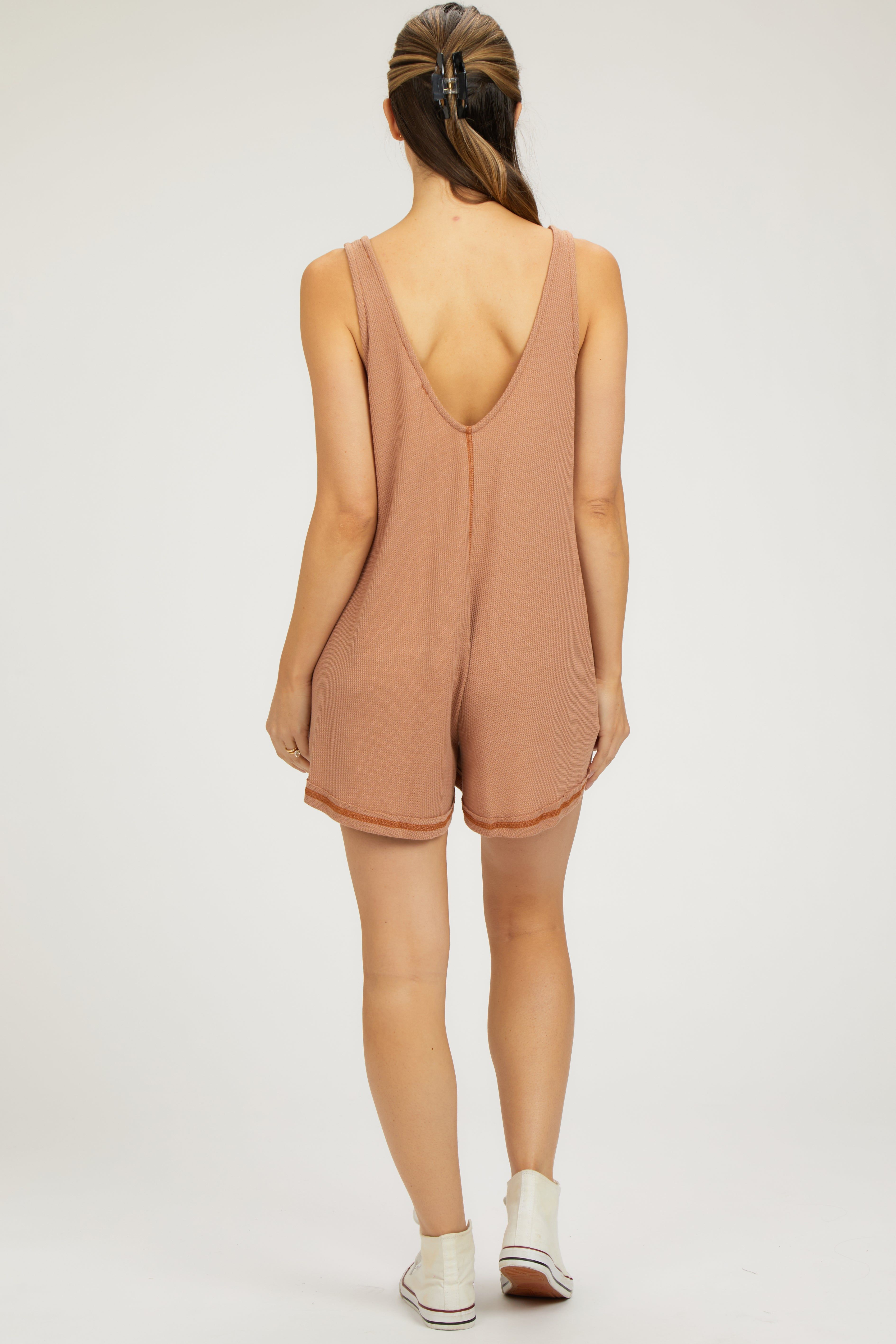 Camel Sleeveless Waffle Knit Maternity Romper sold by Pinkblush product image thumbnail 3