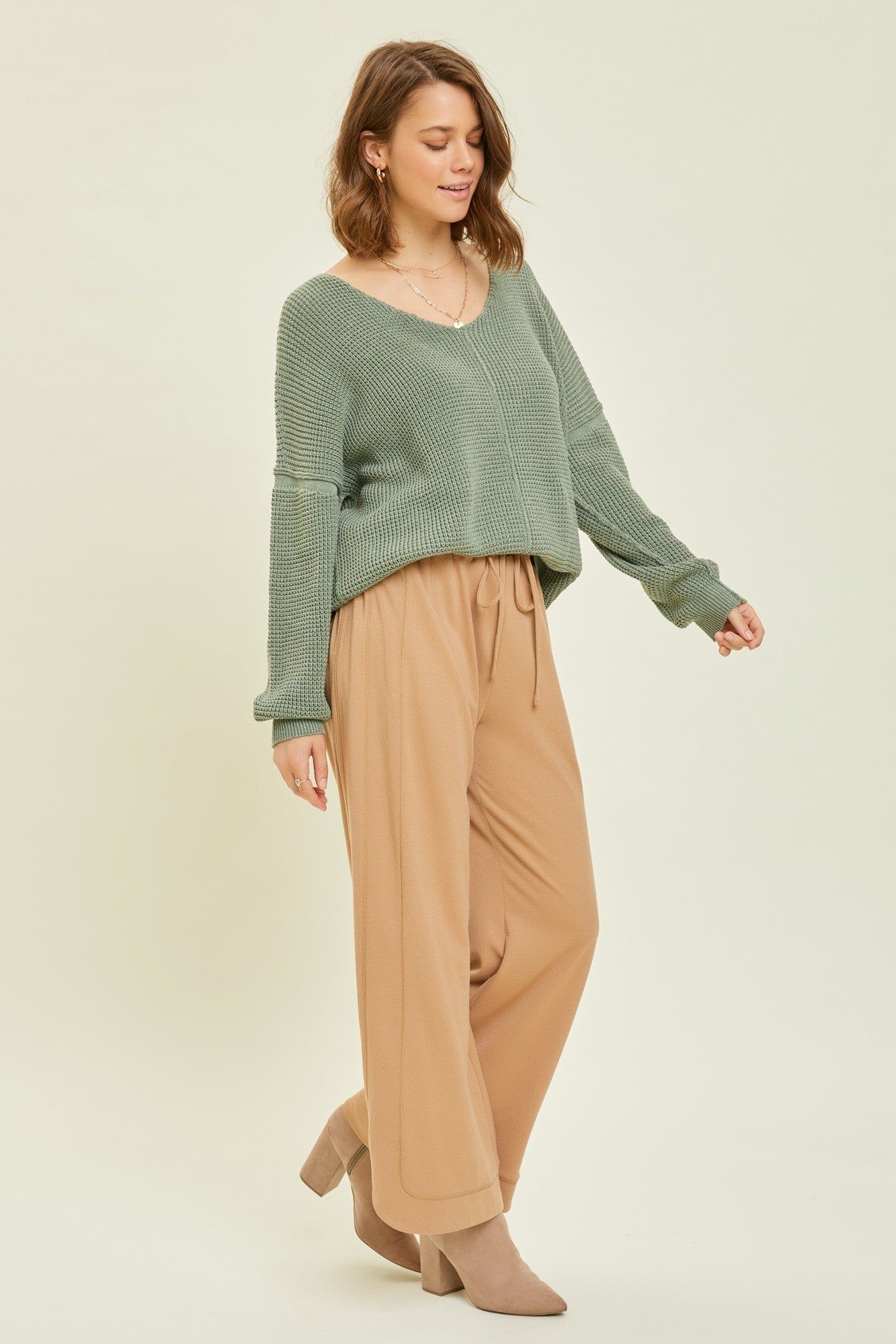 Camel Wide Leg Drawstring Pants sold by Pinkblush product image thumbnail 2