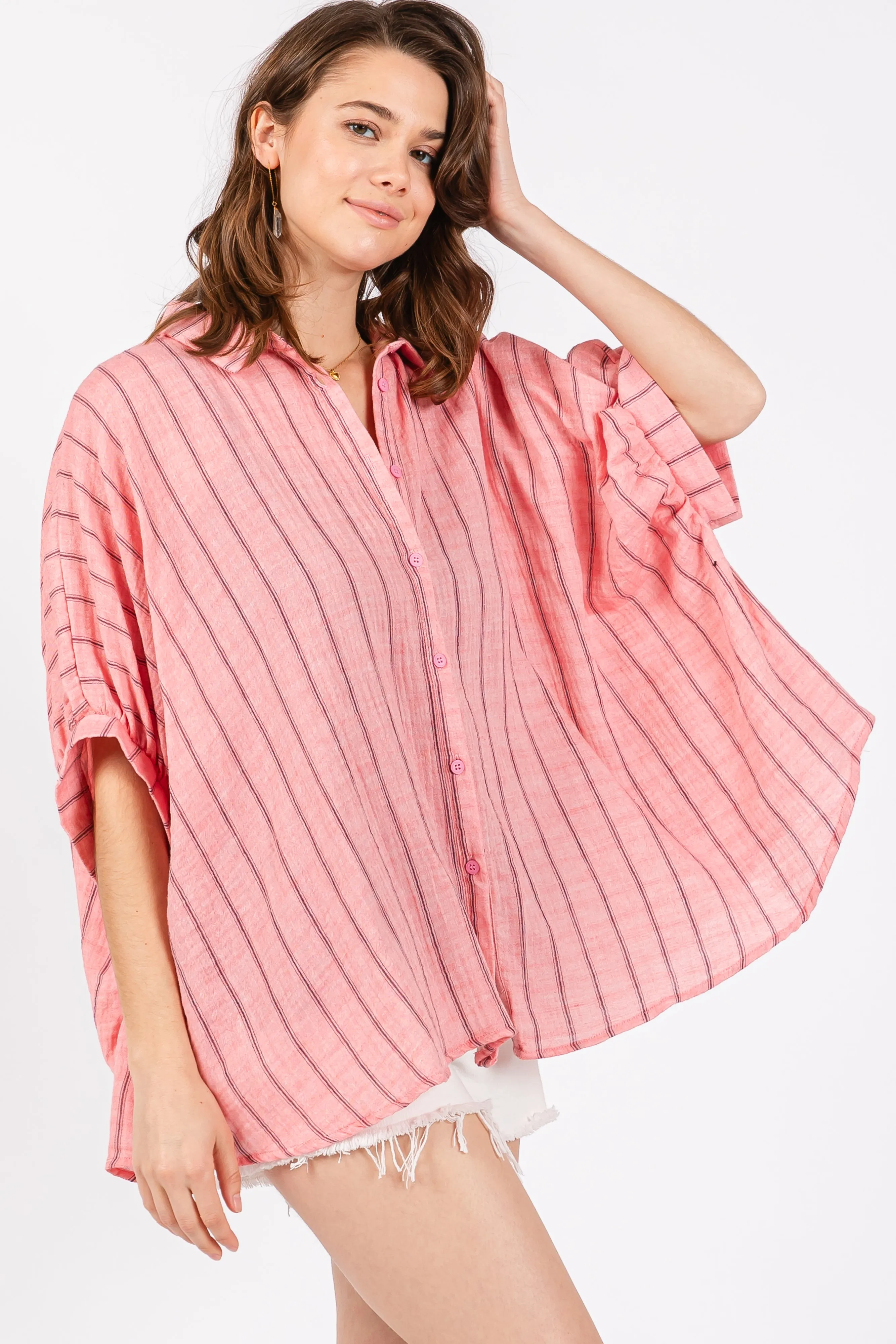 Pink Striped Collared Oversized Top sold by Pinkblush product image thumbnail 3